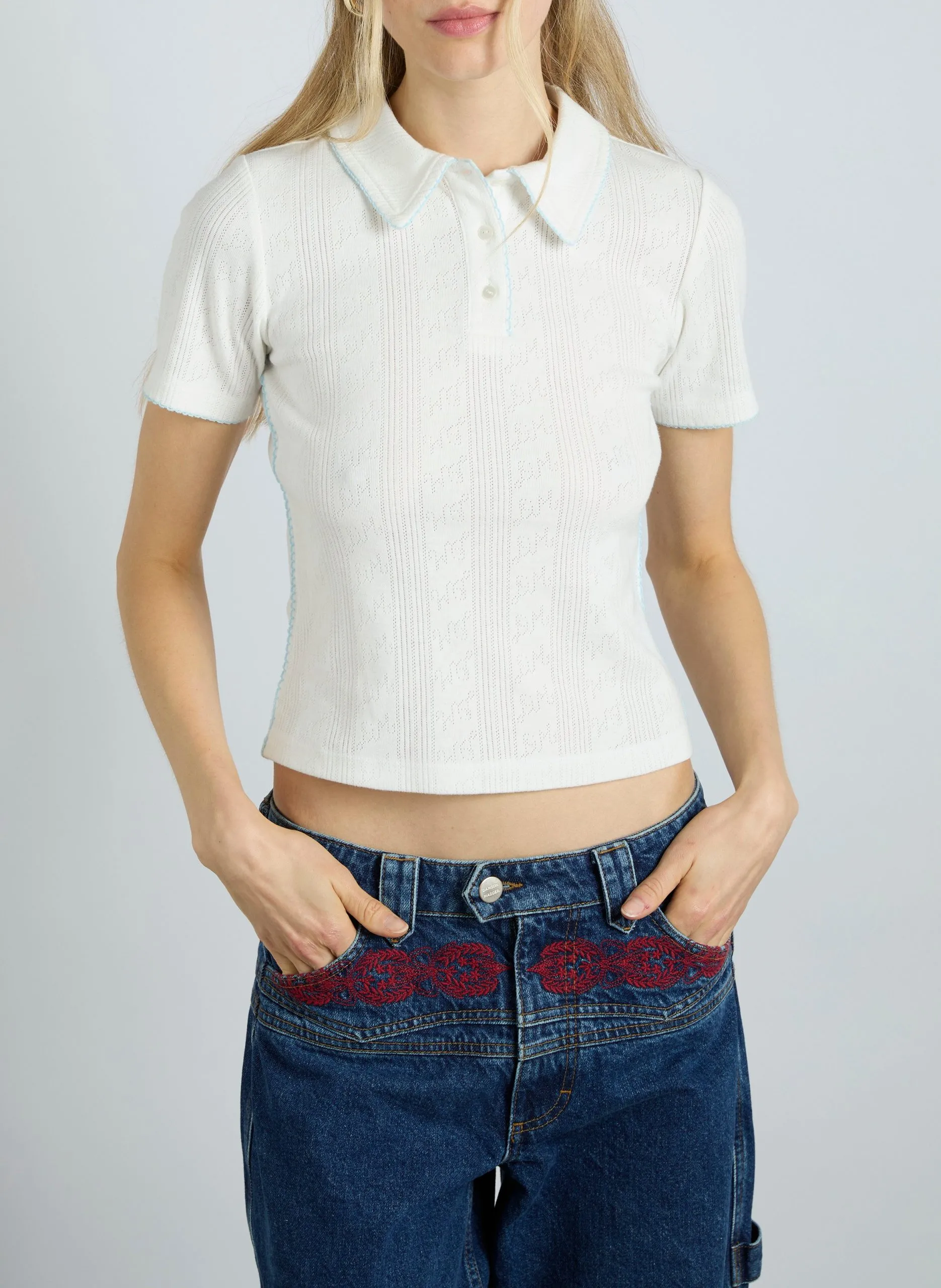 Polo manches courtes ajourés Blanc DEVON