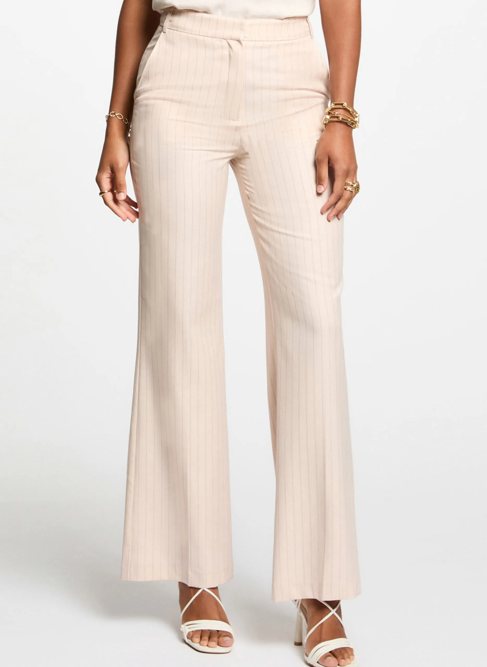 Pantalon flare rayé taille haute Rose 251-PVIVI.F