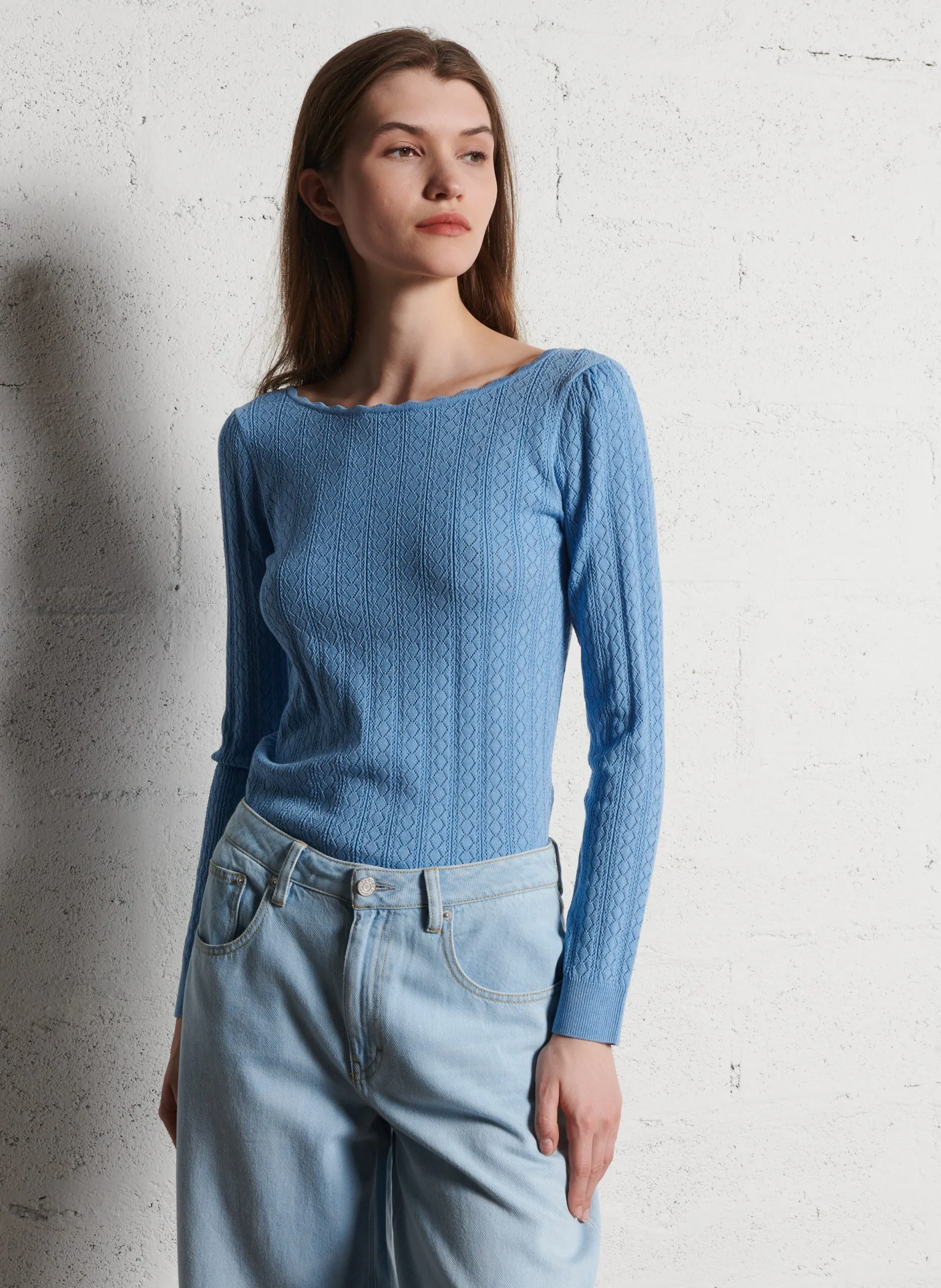 Pull en maille col bateau Bleu TIA