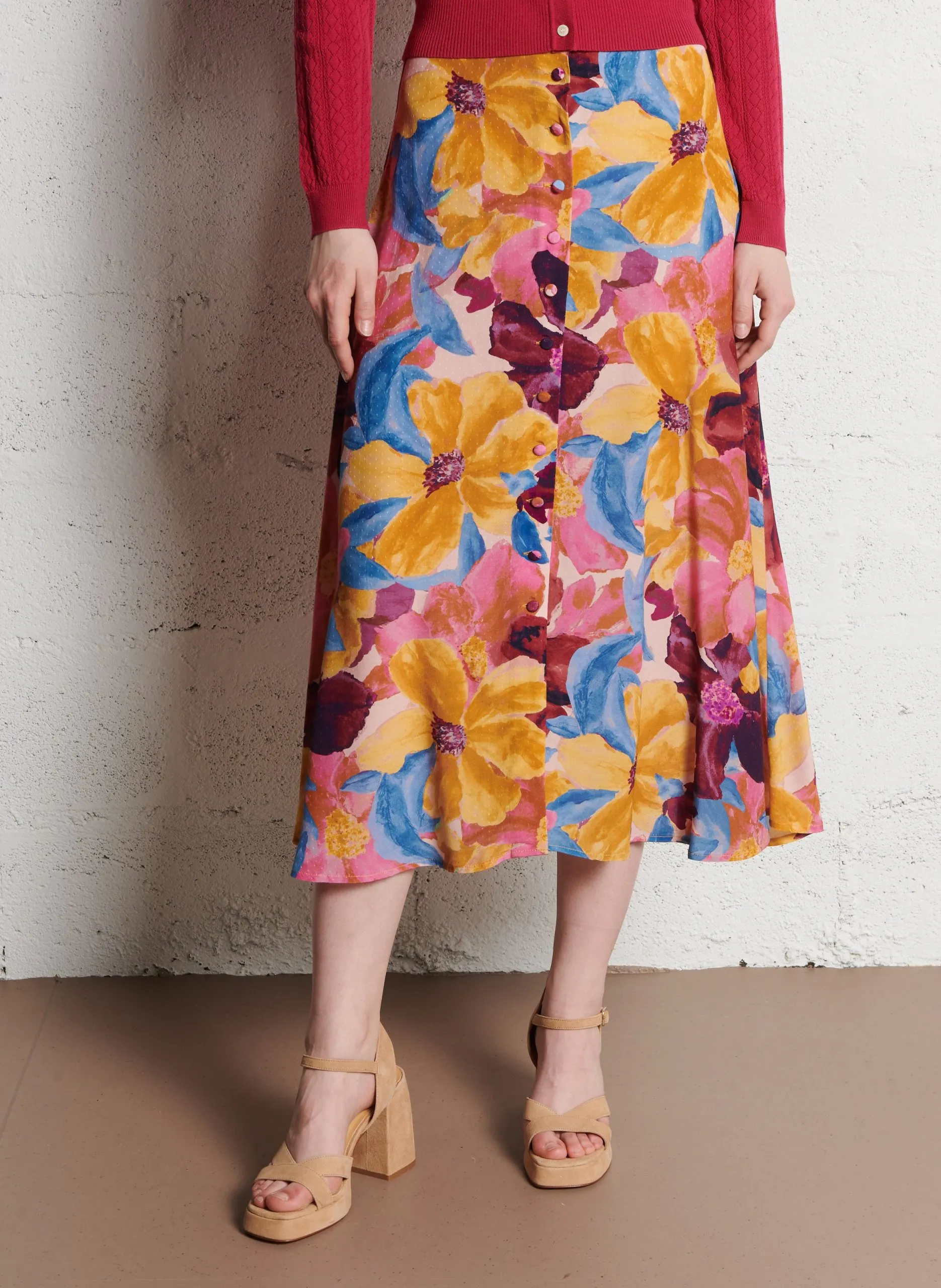 Jupe midi évasée jacquard Multicolore SALMA