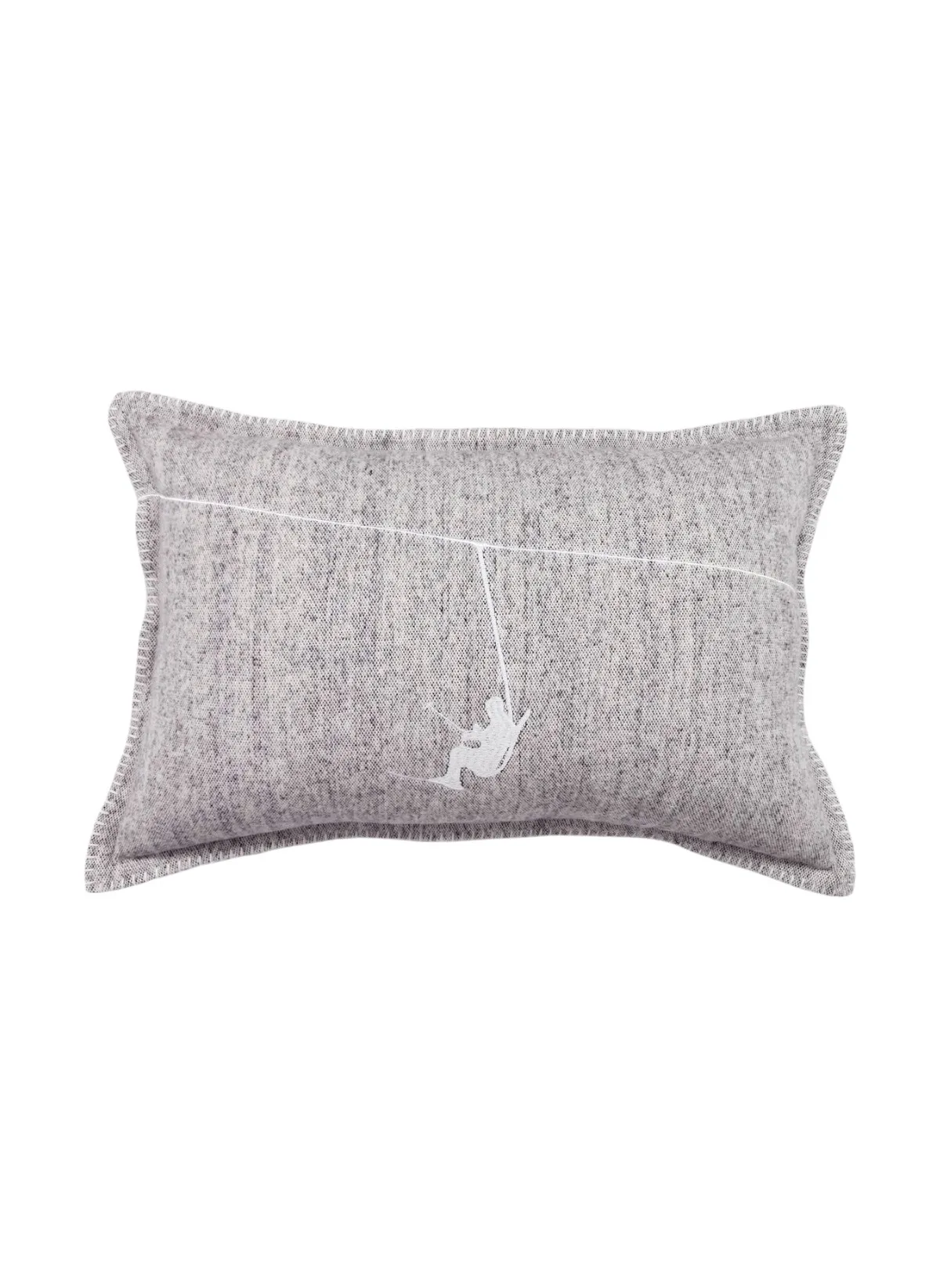 Coussin rectangulaire brodé en flanelle en coton Gris HORS PISTE