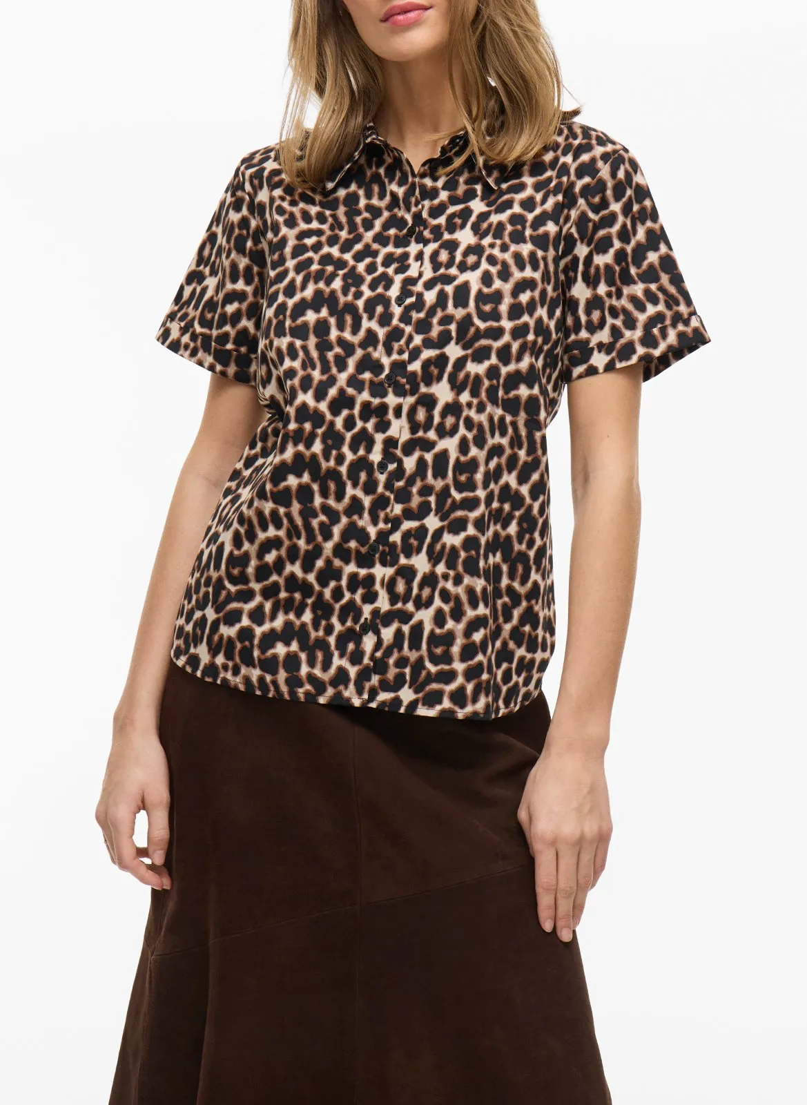 Chemise droite léopard en coton bio Marron