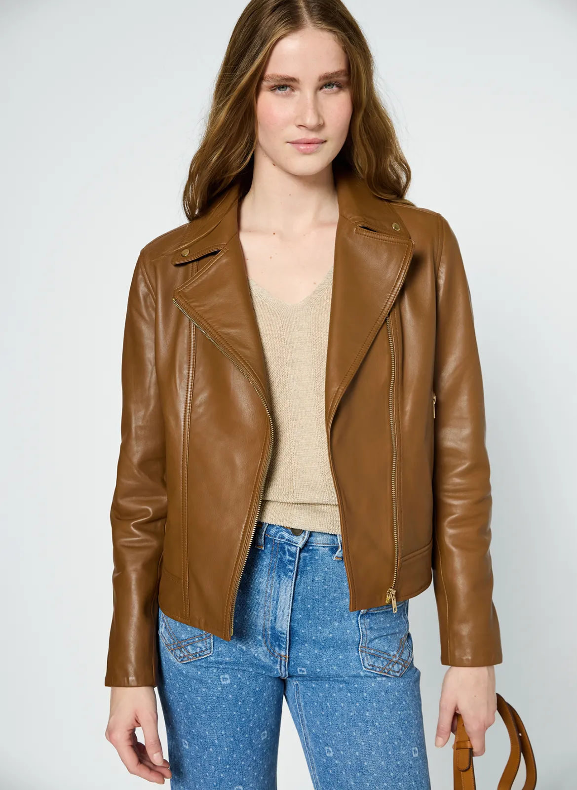 Veste col classique en cuir Marron ROBINE