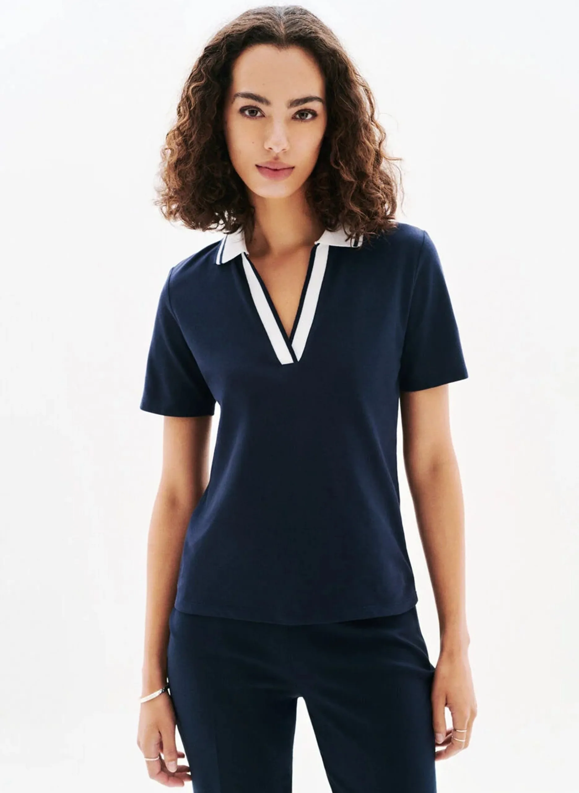 Polo col v manches courtes Bleu 241T-TLOLA