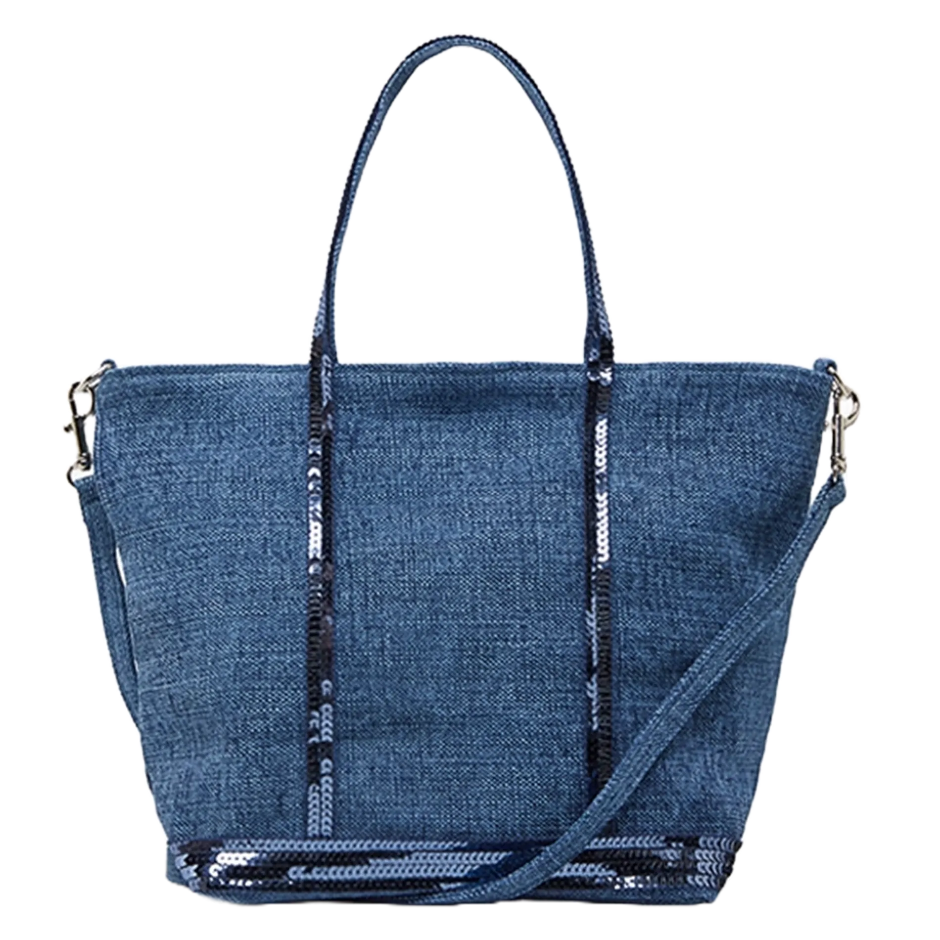 Sac cabas S à sequins en lin Bleu CABAS S