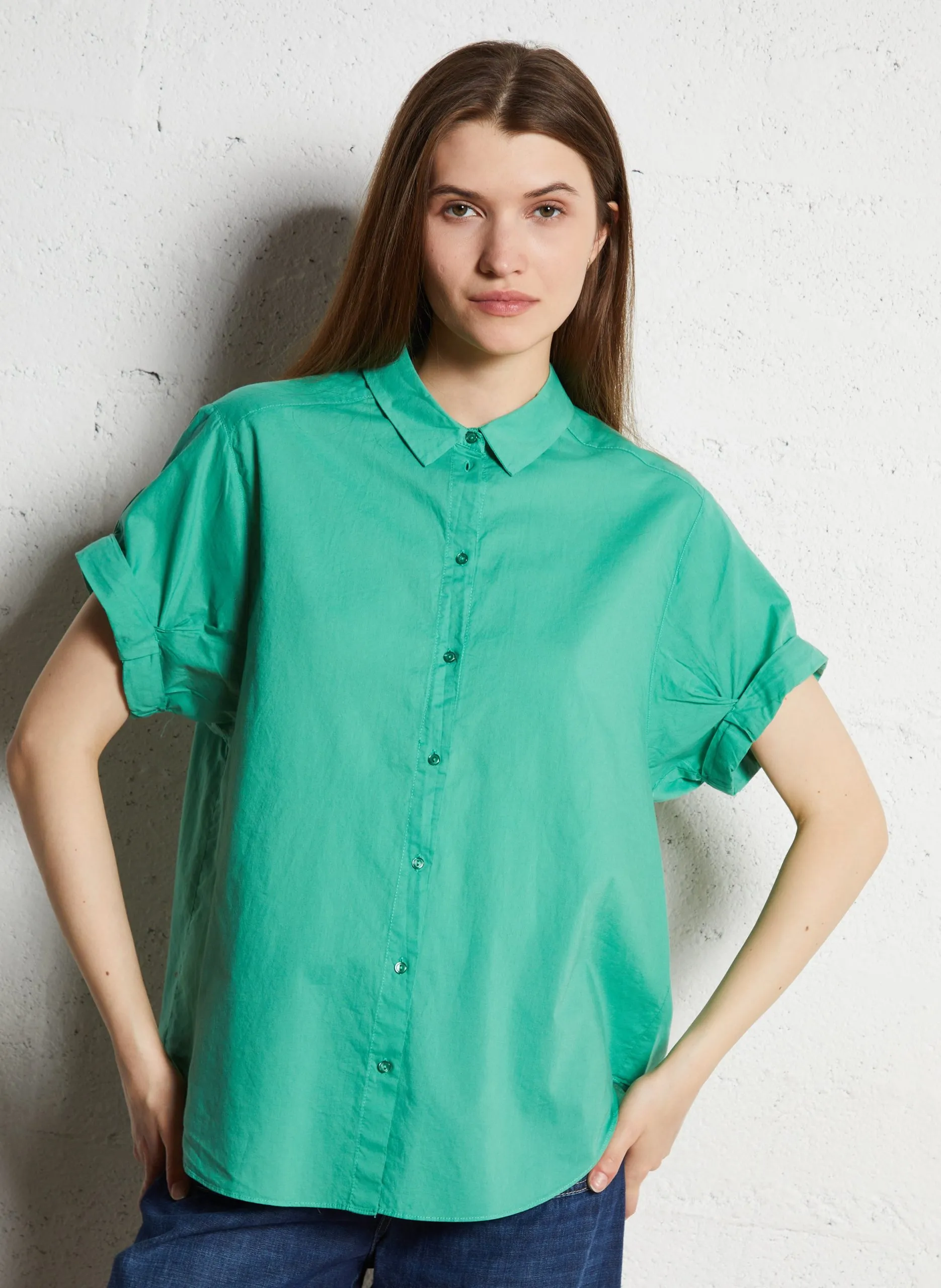 Chemise col classique en coton Vert CANCUN