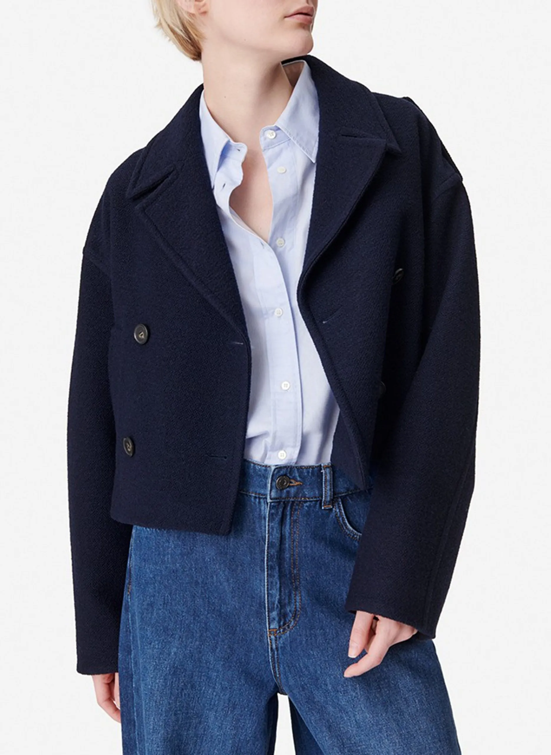 Manteau court en laine mélangée Bleu BERAN