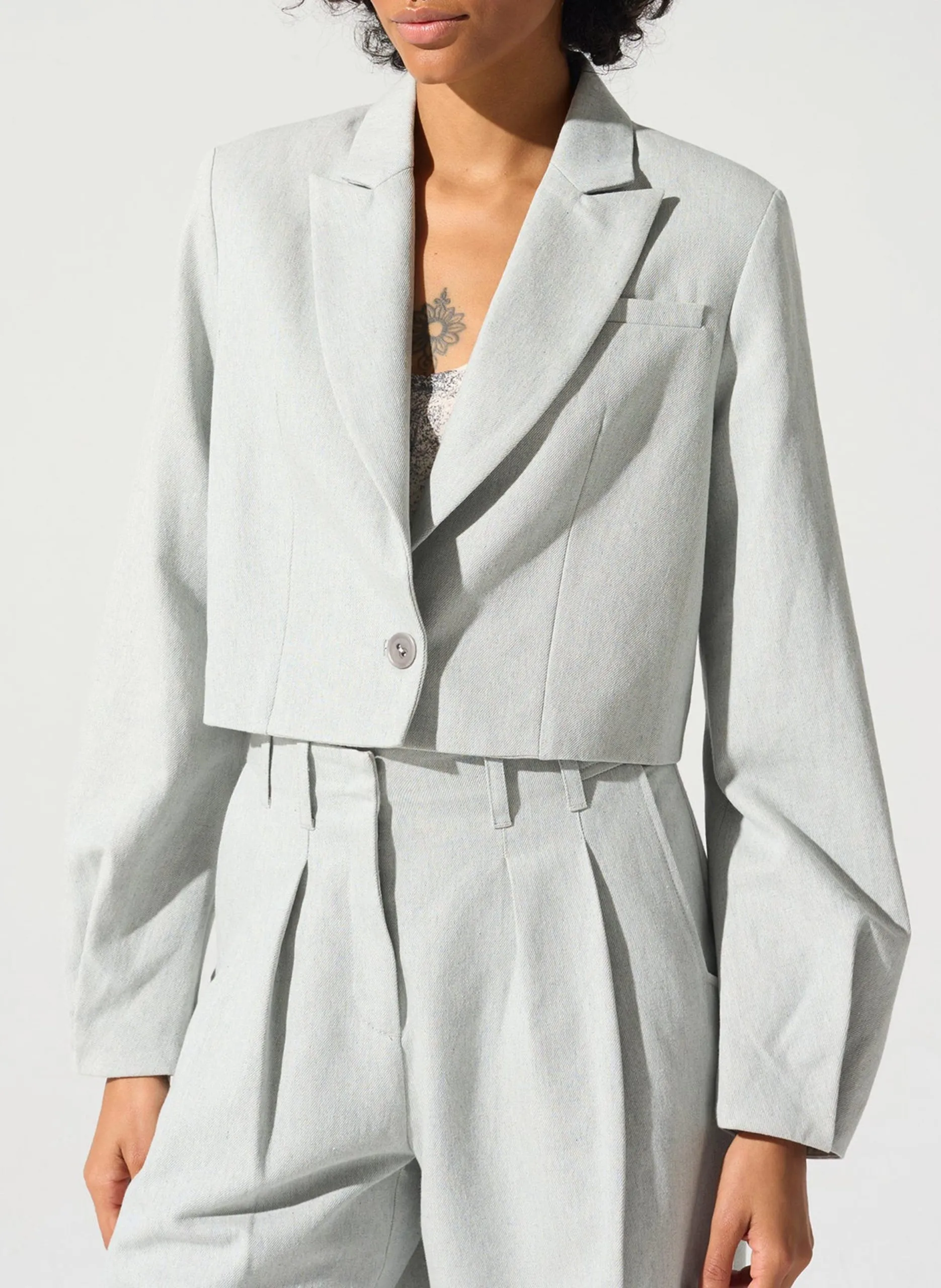 Veste col tailleur en coton mélangé Marron