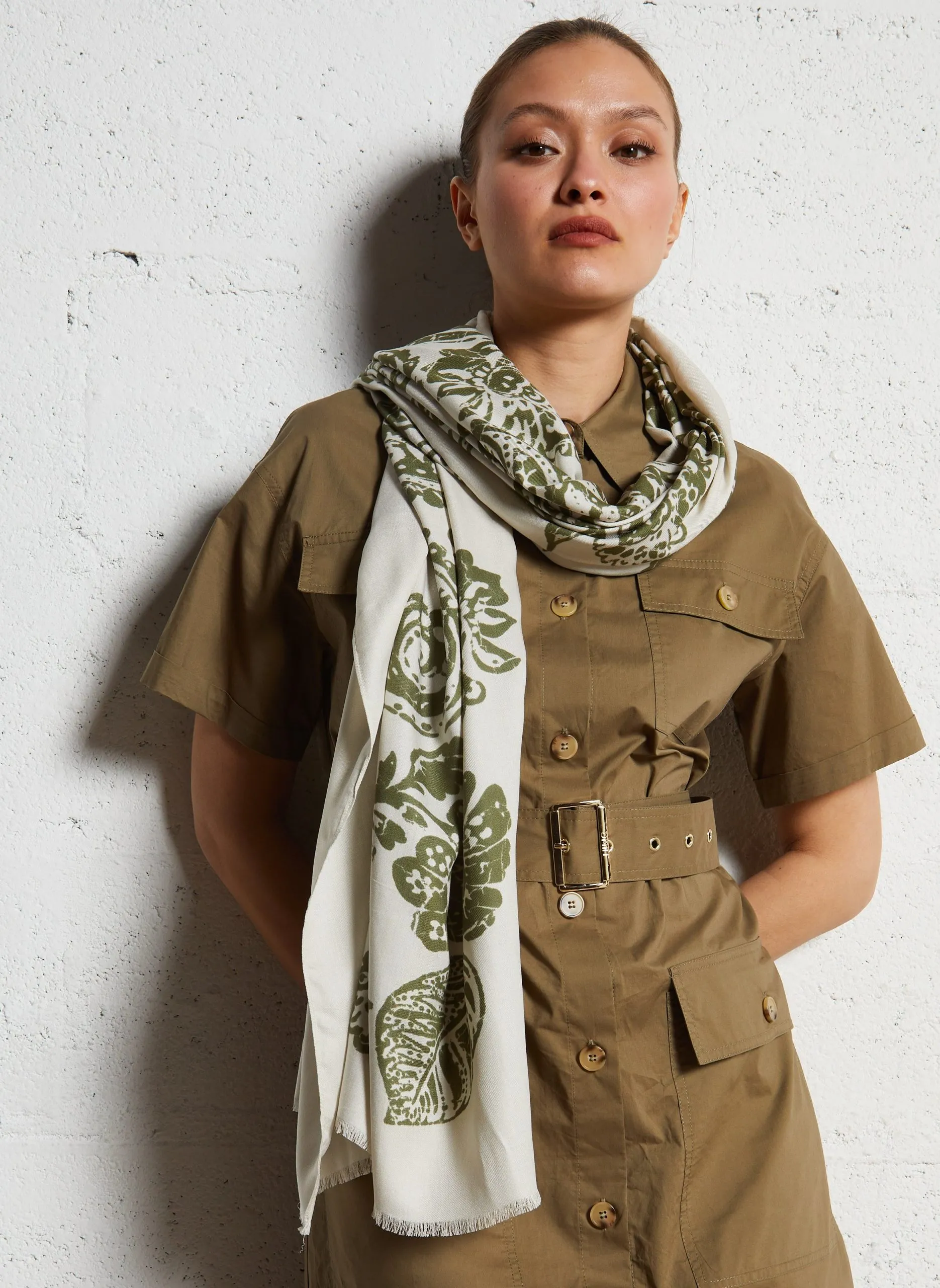 Foulard rectangulaire à motifs Beige