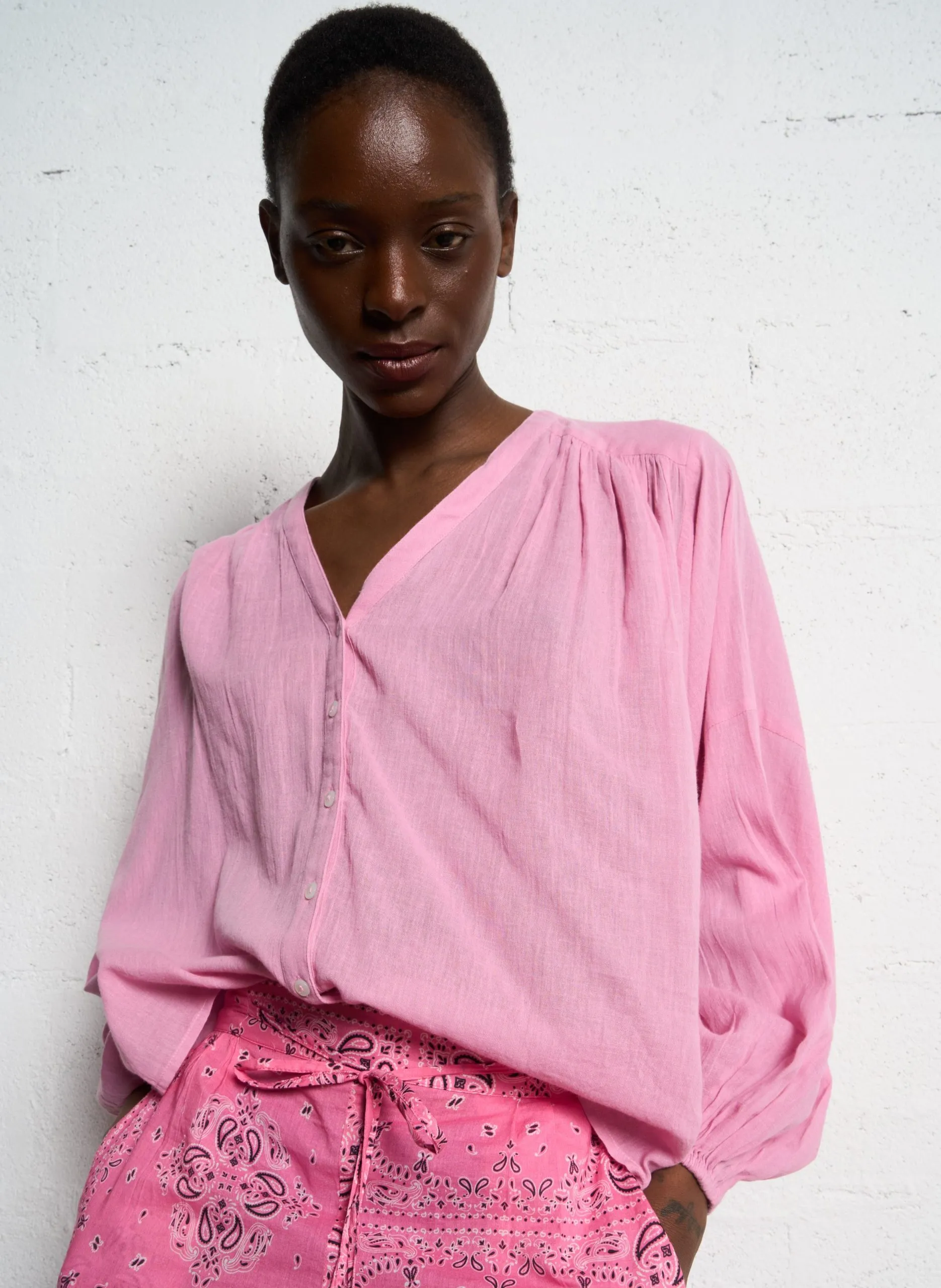 Blouse col v en coton Rose CREEK