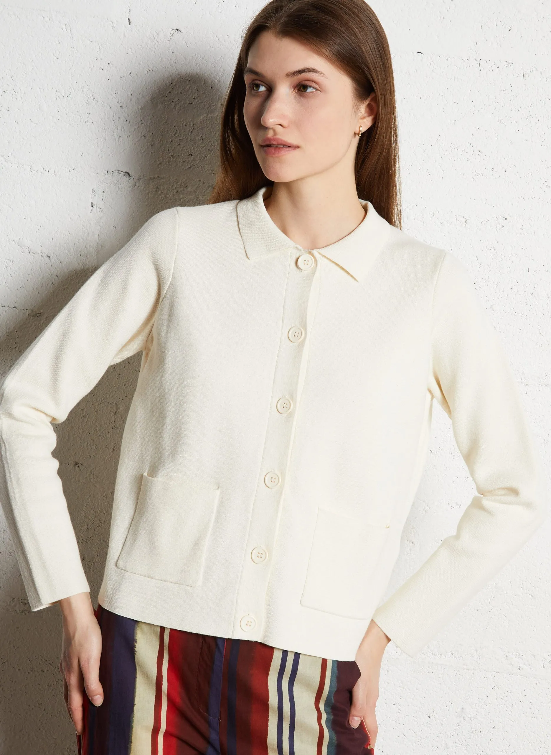 Gilet droit col classique en coton mélangé Blanc GASPARDY