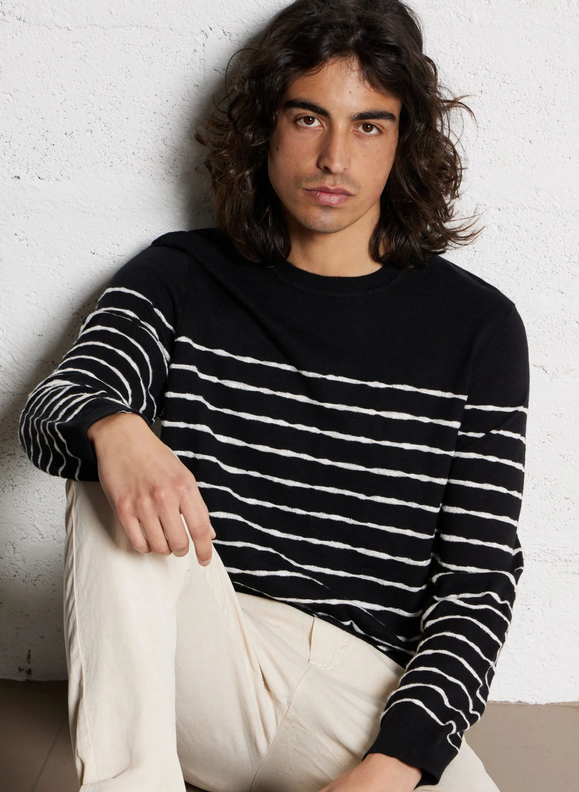 Pull col rond en coton Noir