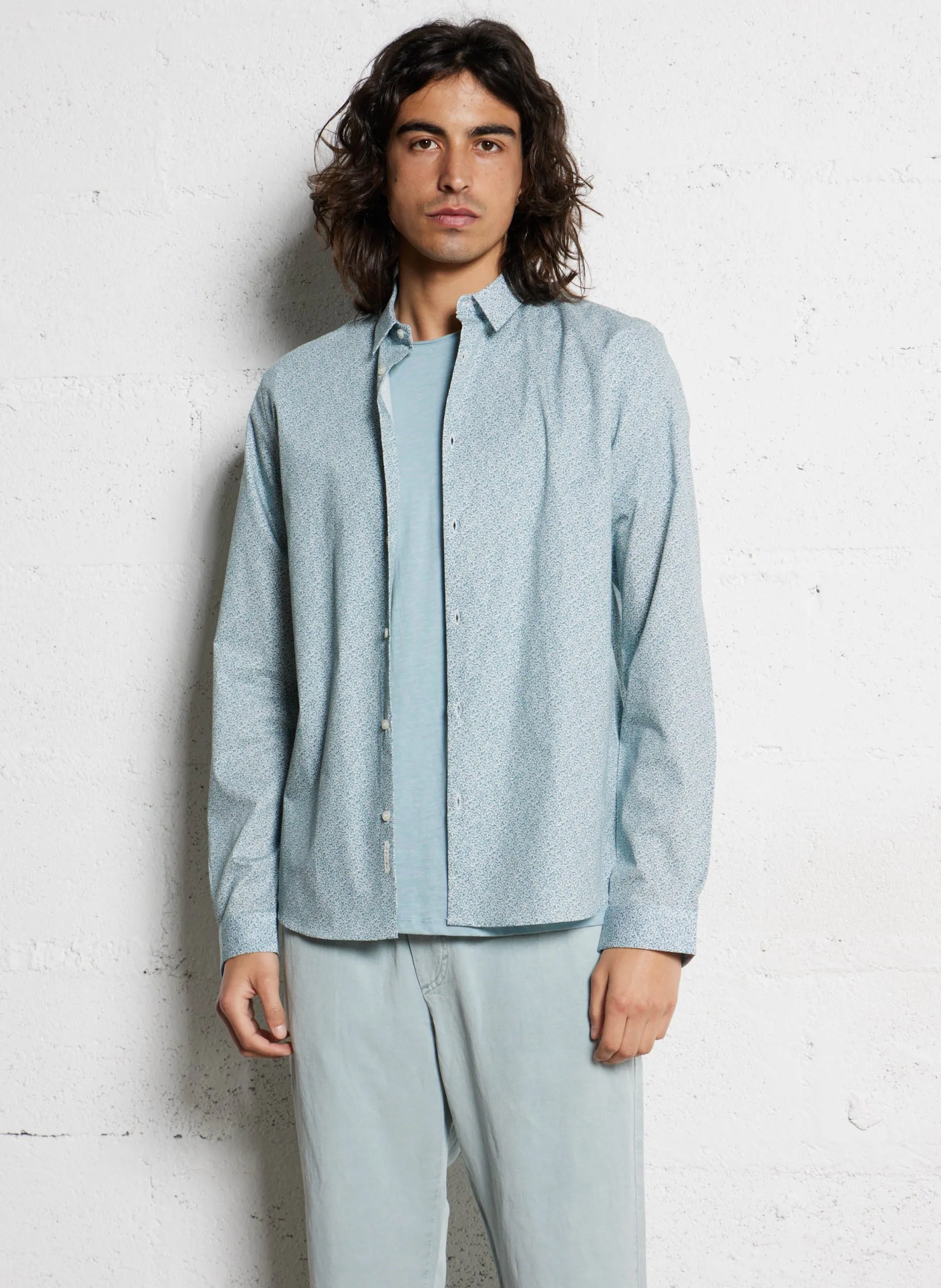 Chemise slim imprimée en coton Bleu