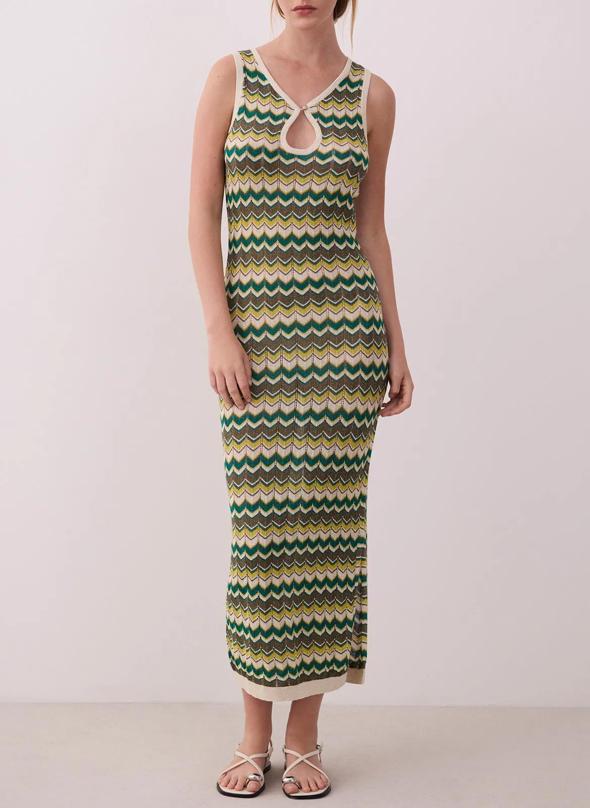 Robe longue ajustée à motifs Vert