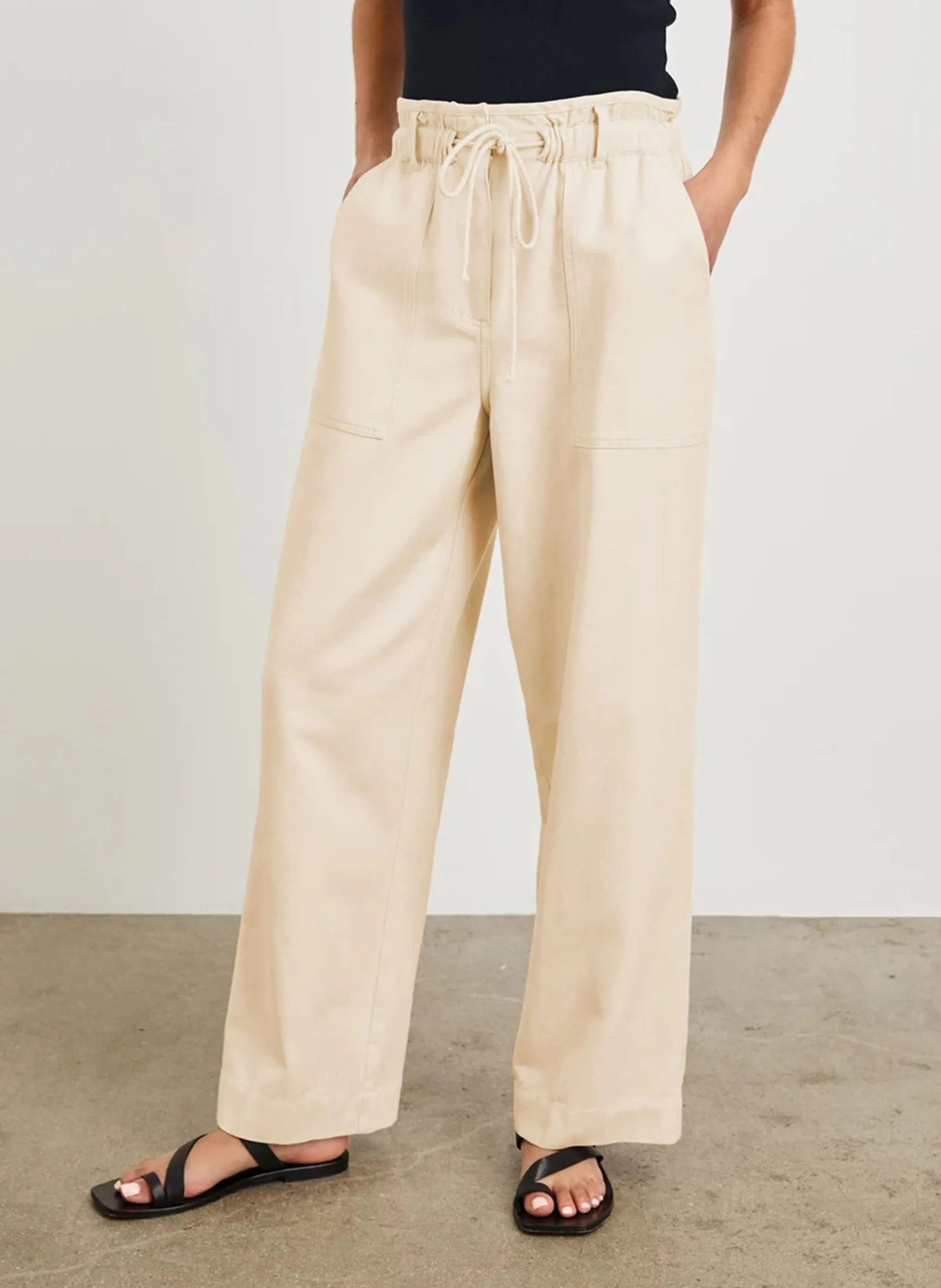 Pantalon large en coton mélangé Beige RYAN