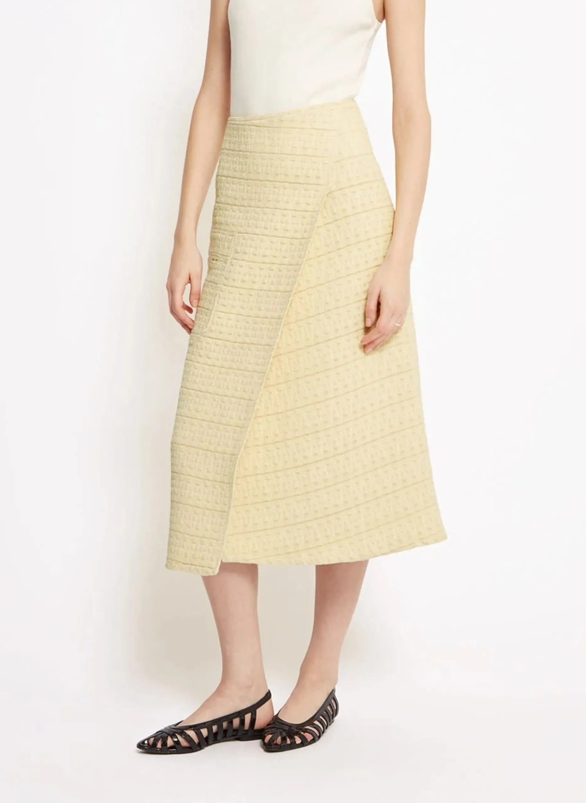 Jupe midi portefeuille effet raphia Beige MARTINE