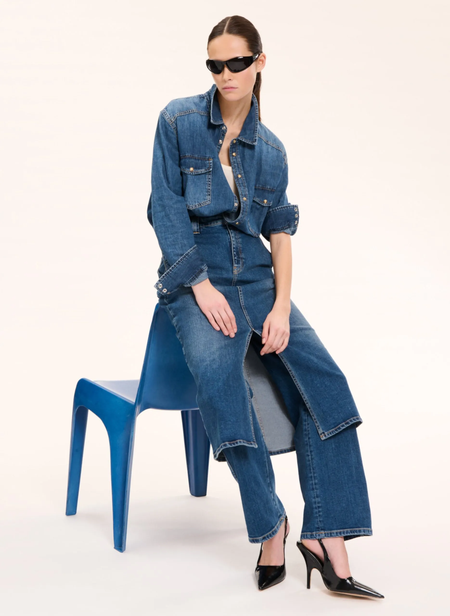 Chemise boutonnée en jean Bleu CHARLOTTE