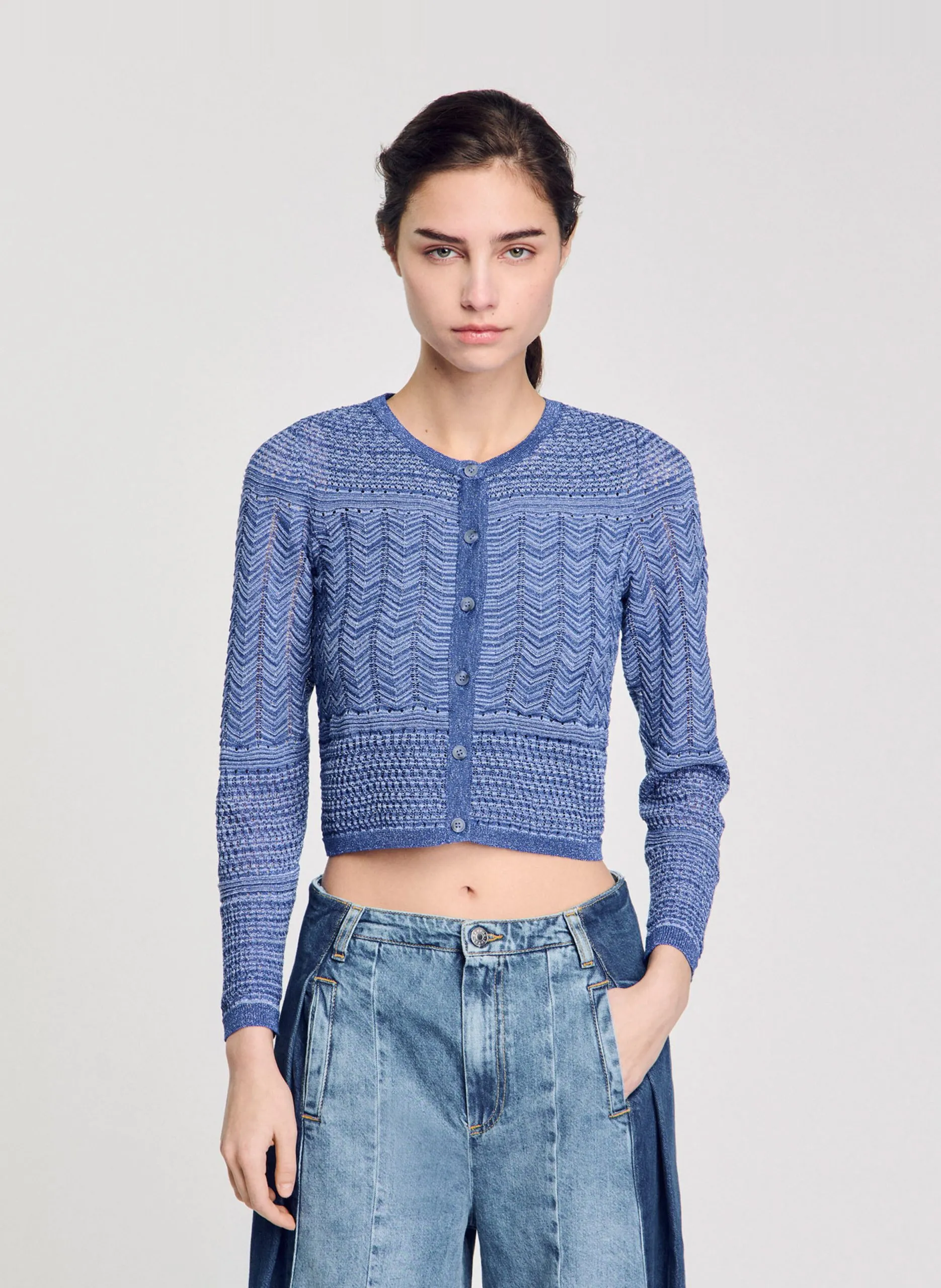 Cardigan droit en maille Bleu