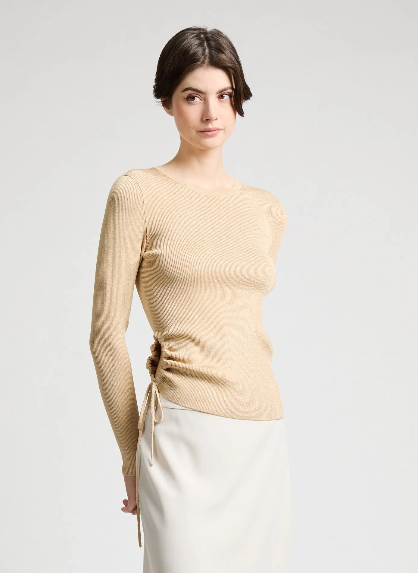 Pull col rond ajusté à paillettes Doré VAEY