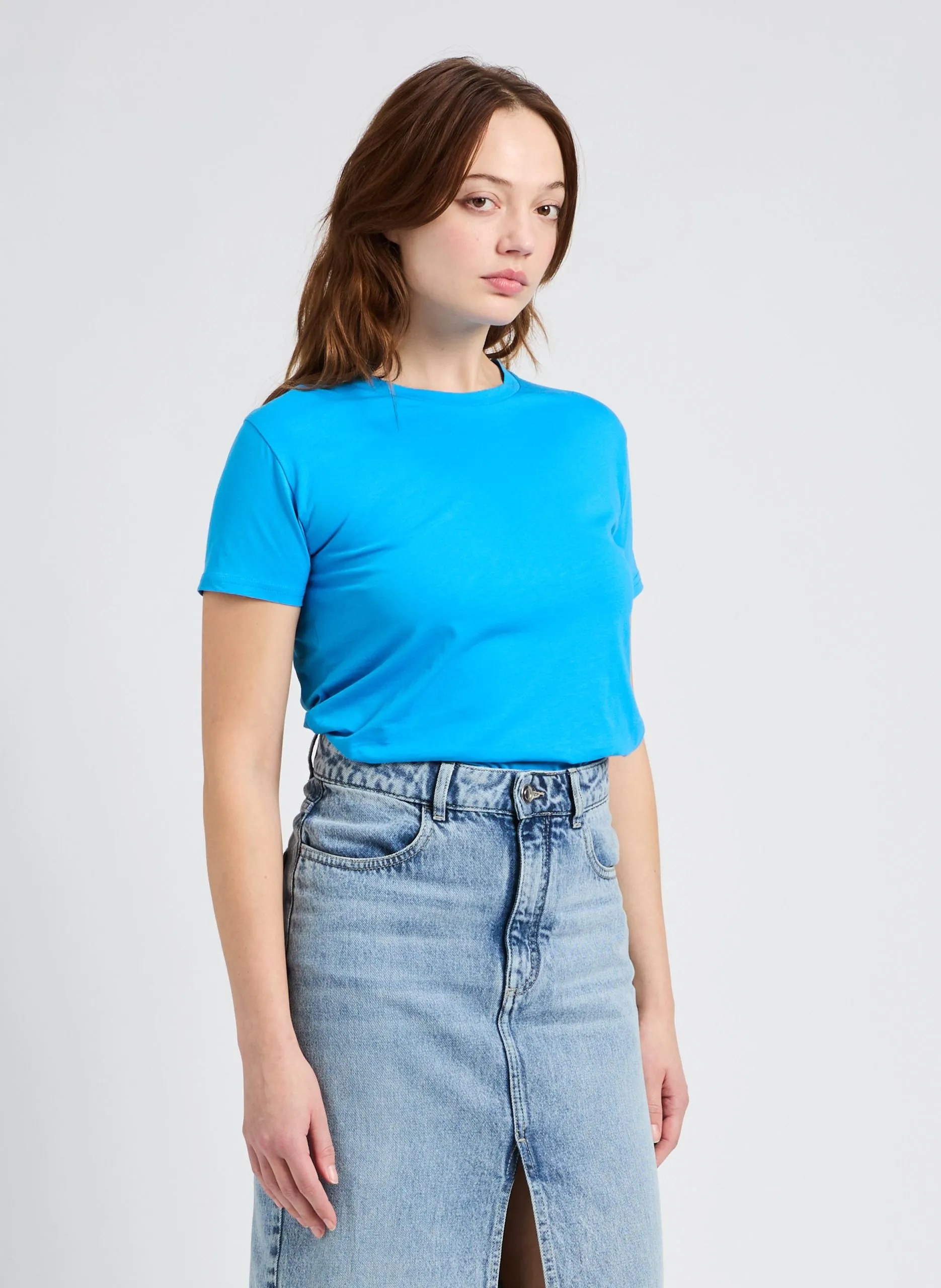 Tee-shirt col rond en coton Bleu EQLA