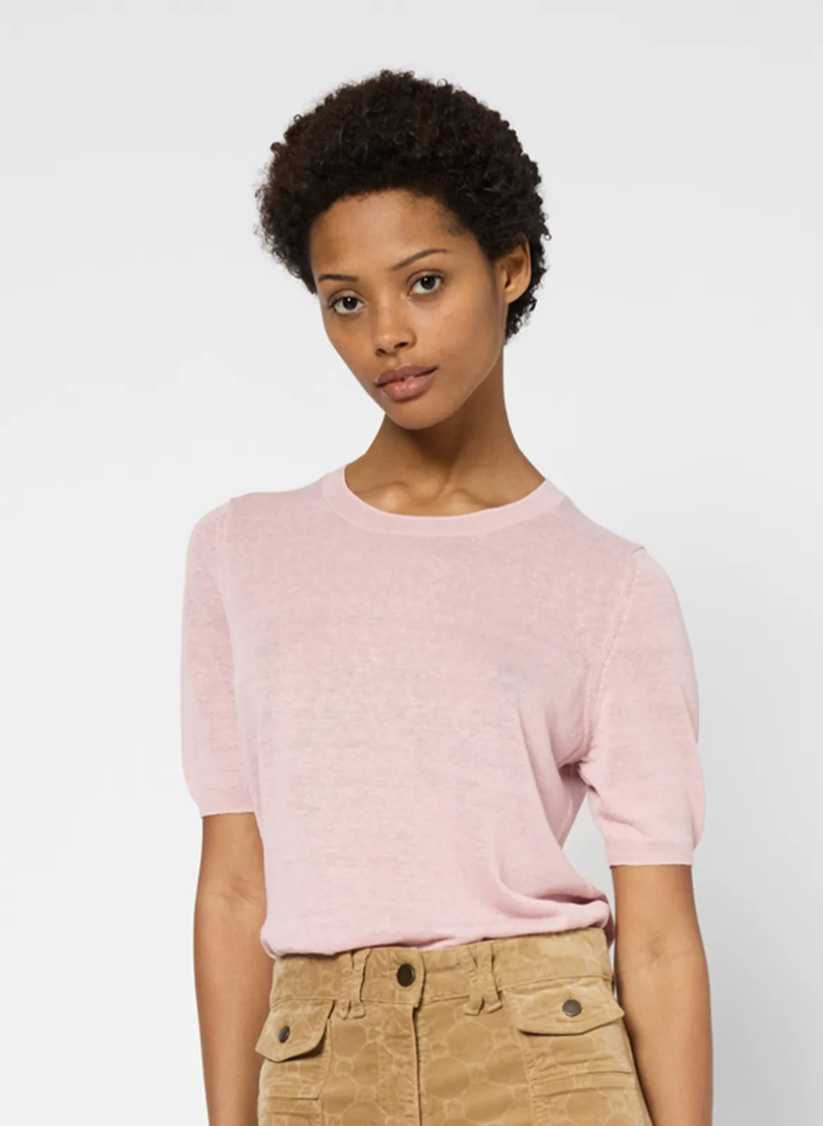 Pull col rond en lin mélangé Rose JAMY