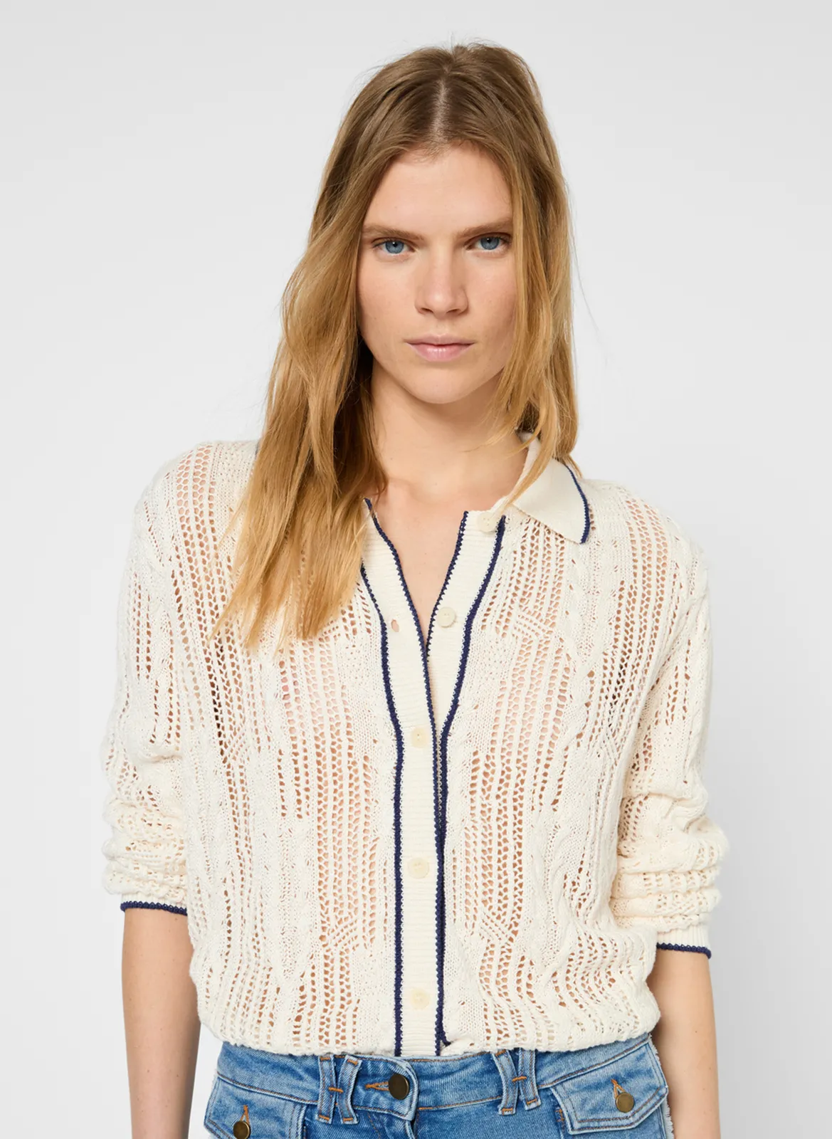 Gilet col classique en lin Beige JOSS