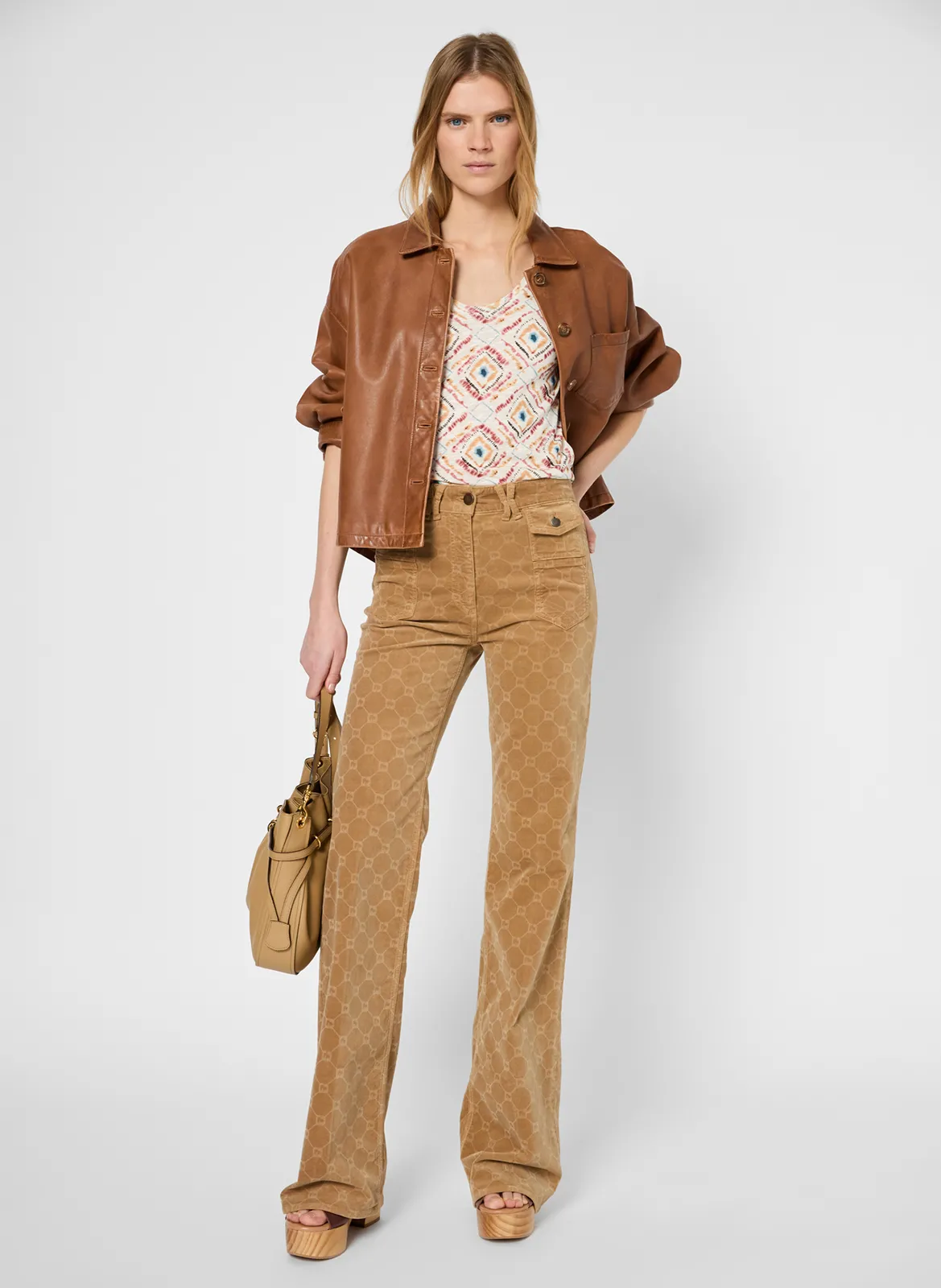 Tee-shirt droit en coton mélangé imprimé Beige GIOVANNA