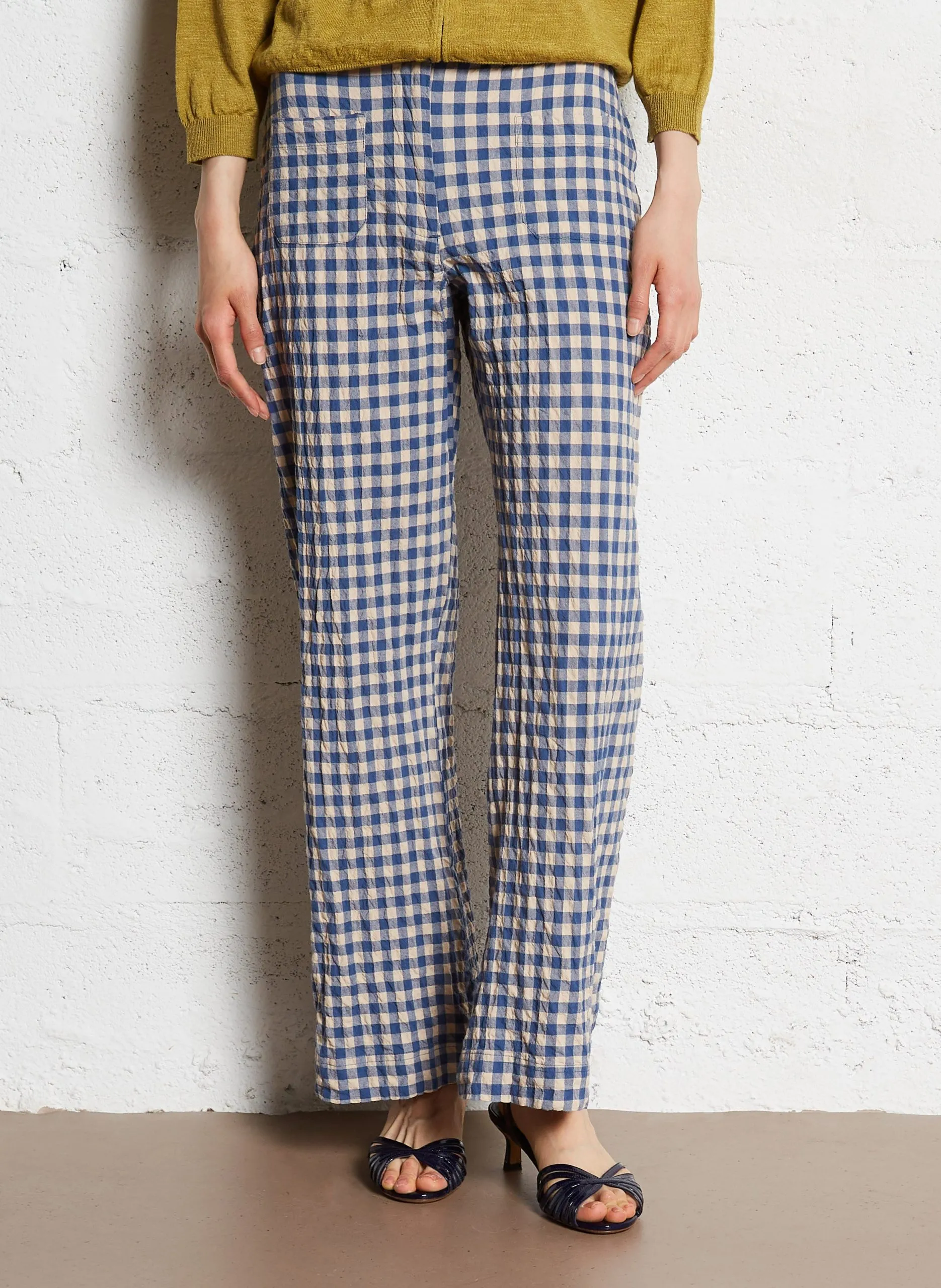 Pantalon large en coton mélangé imprimé Vert VIVIA