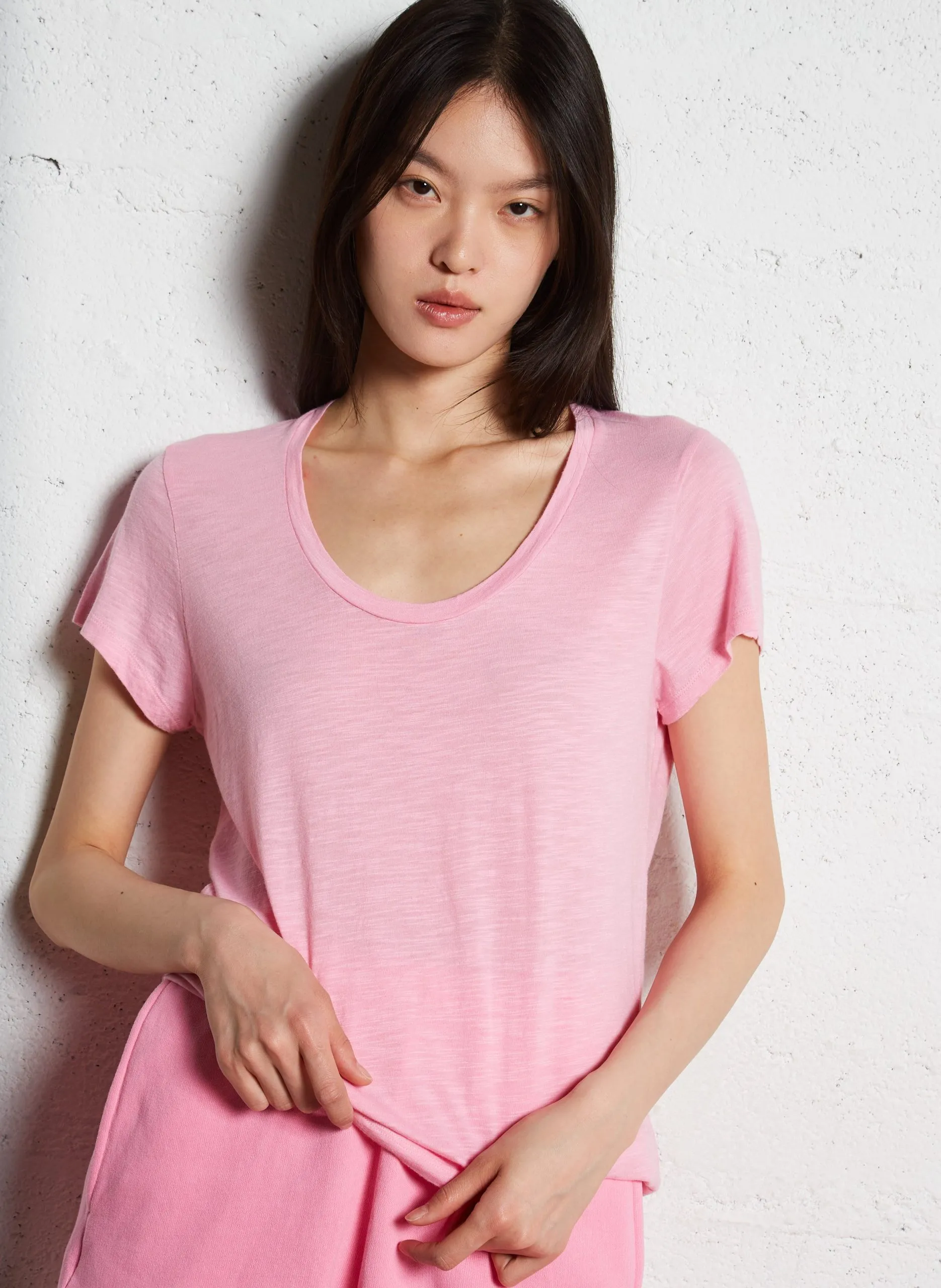 Tee-shirt col rond en coton mélangé Rose JACKSONVILLE