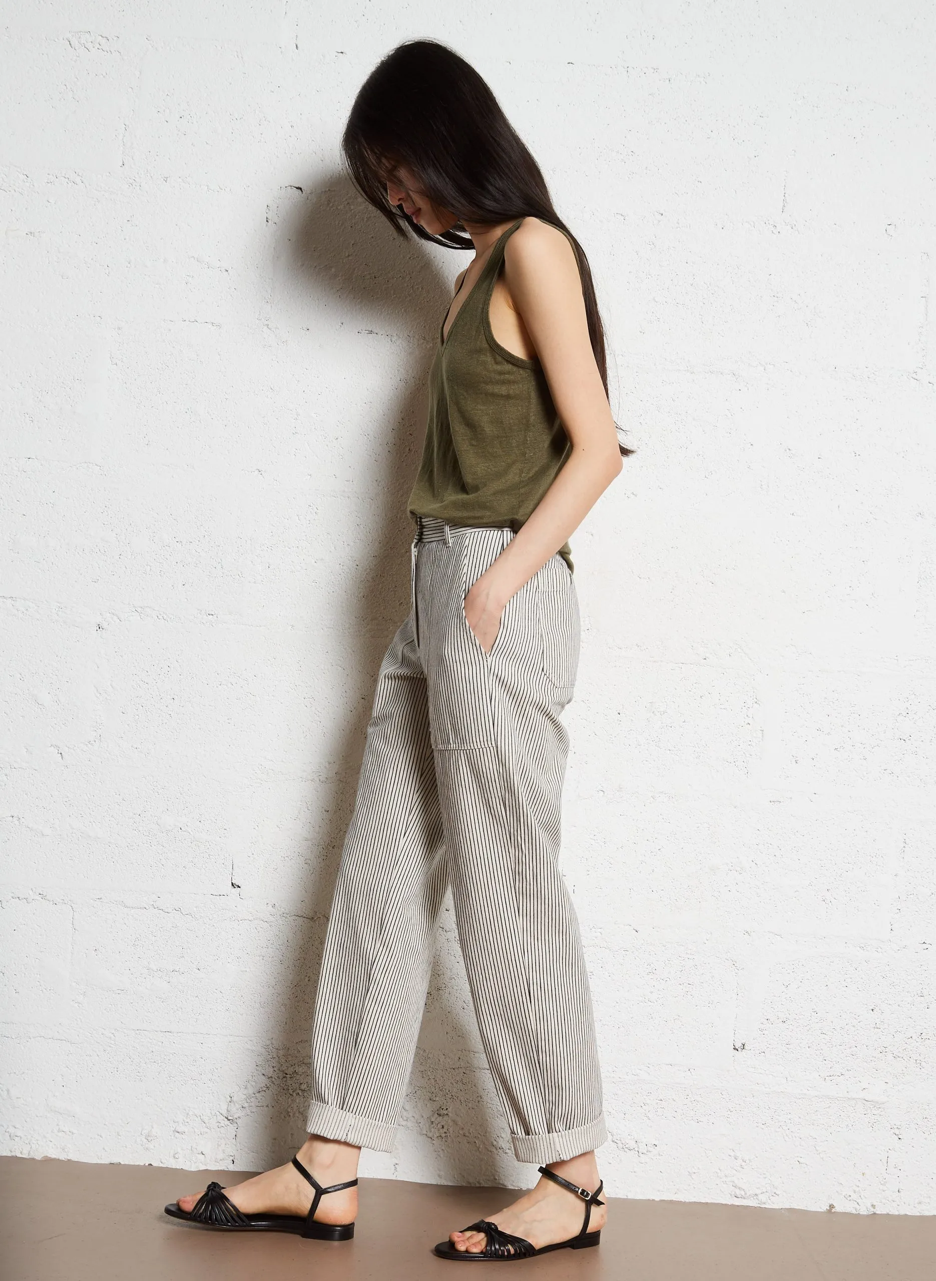 Pantalon droit à rayures Beige PASTORA