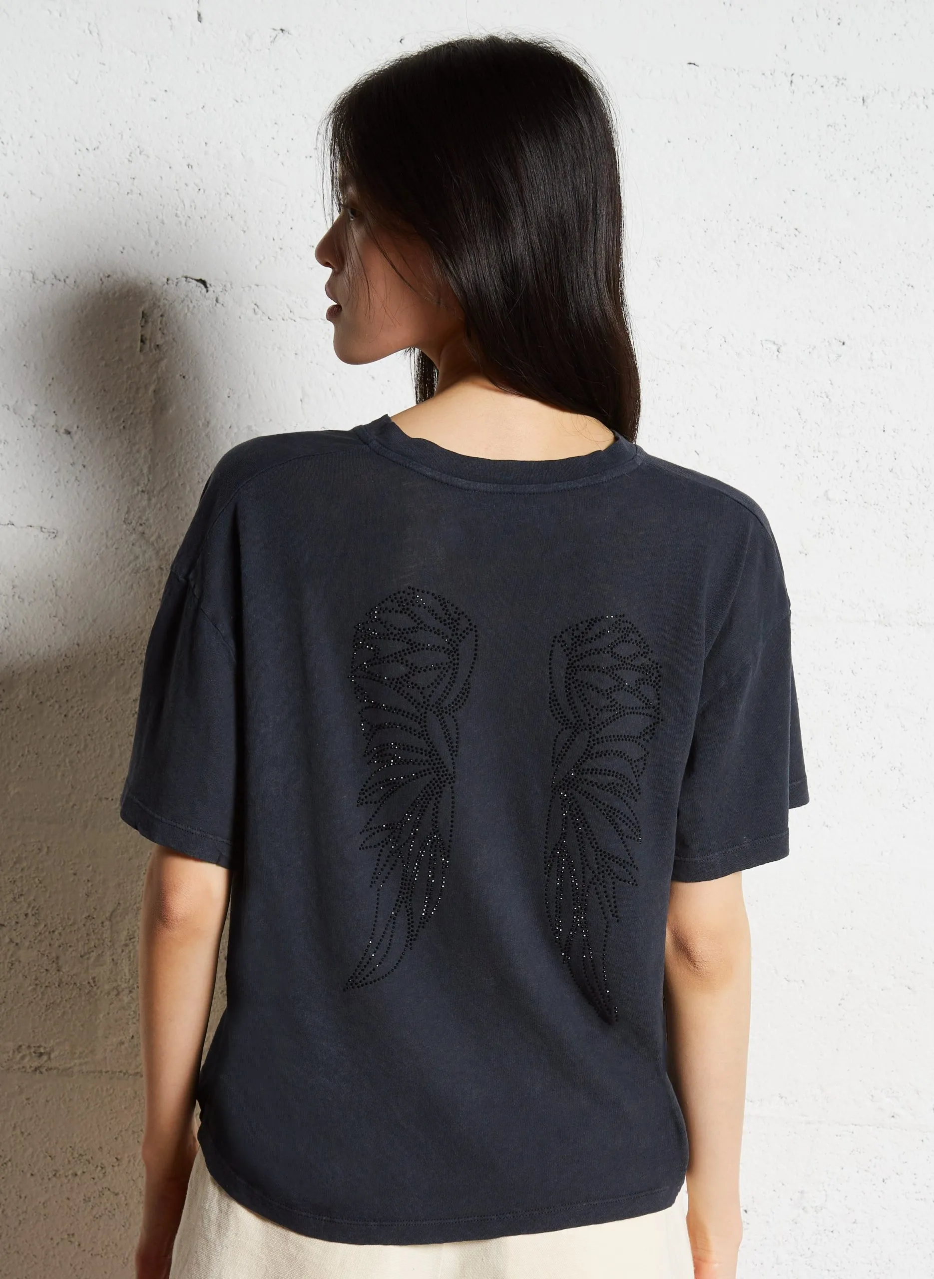 Tee-shirt col V en coton mélangé Gris TEMILIO