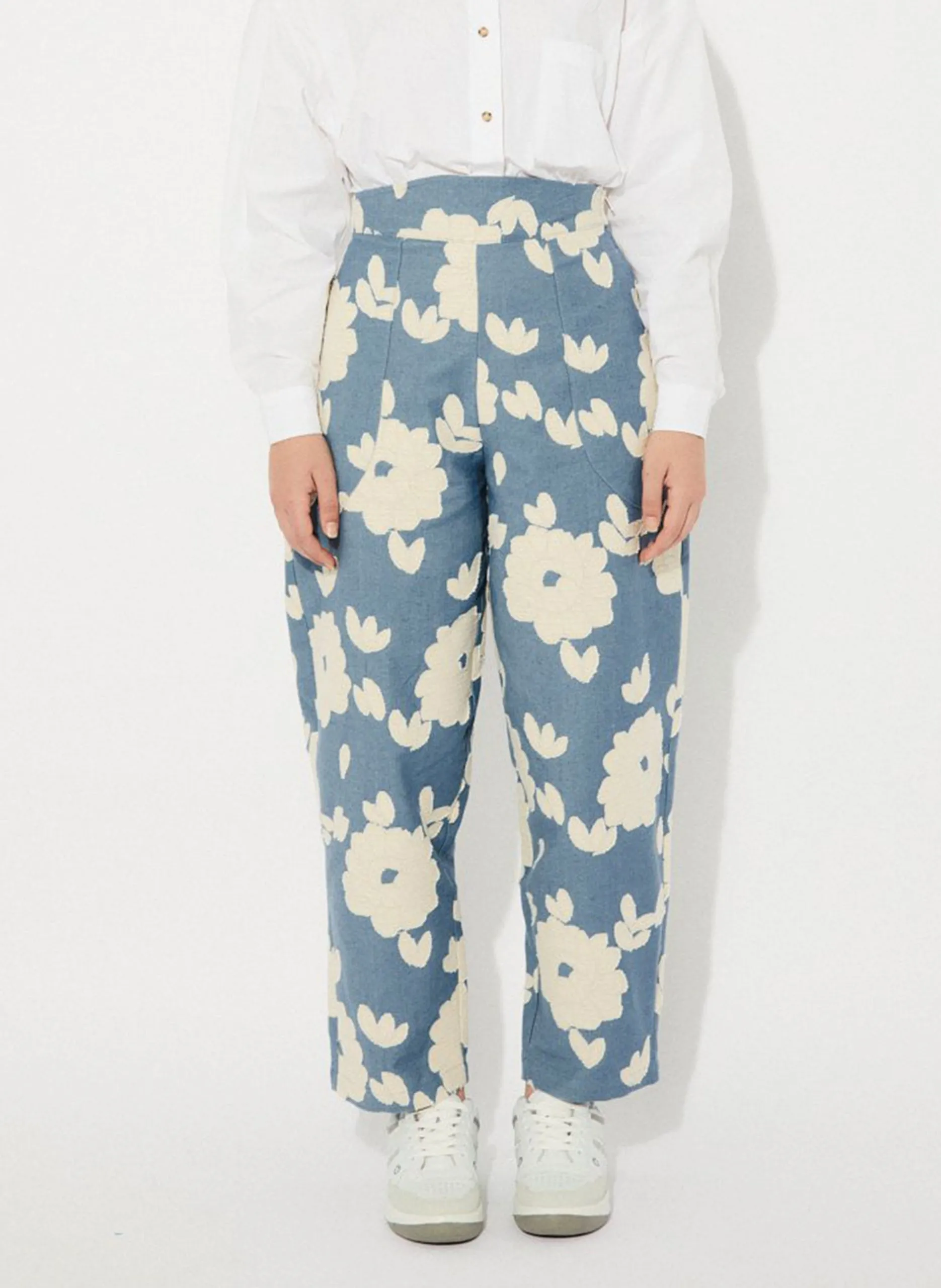 Pantalon large en coton imprimé Bleu PEONY