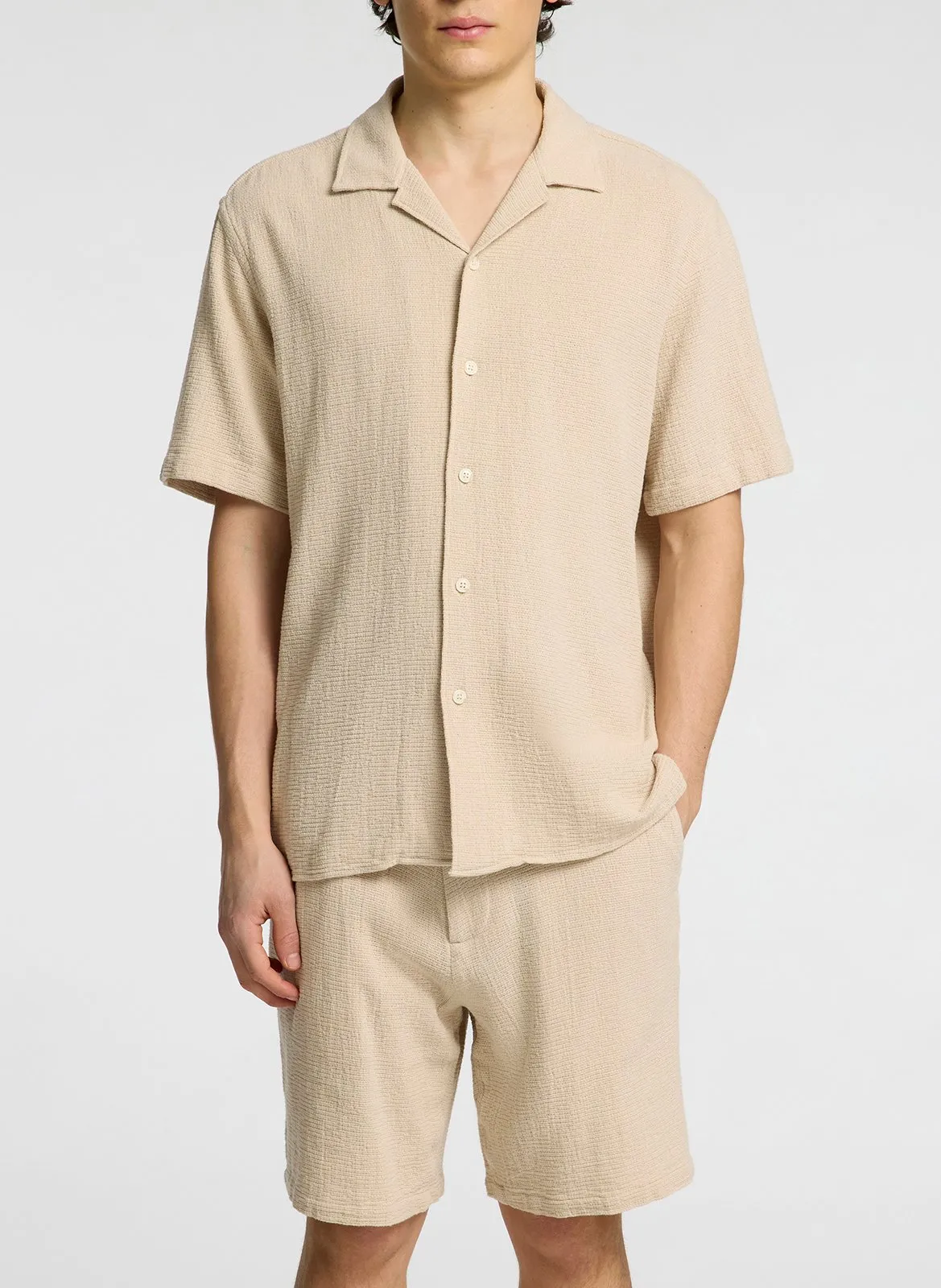 Chemise col cubain regular-fit en coton bio Beige RELAX