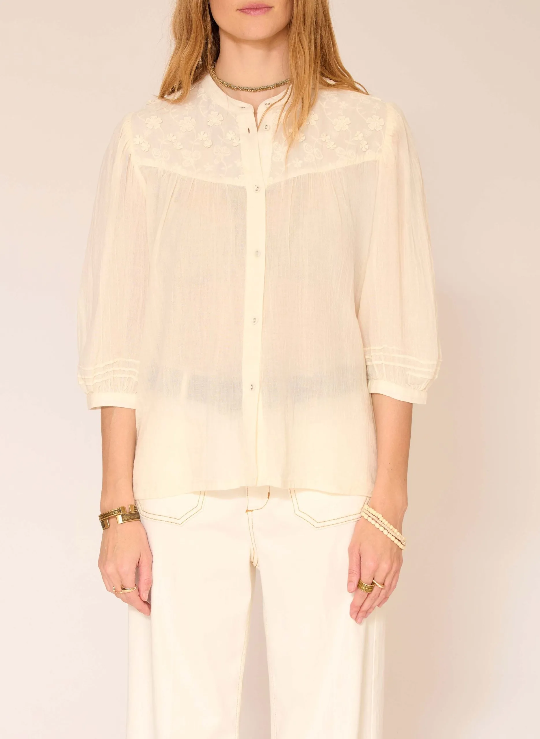 Chemise ample col mao en coton Beige CASTELON