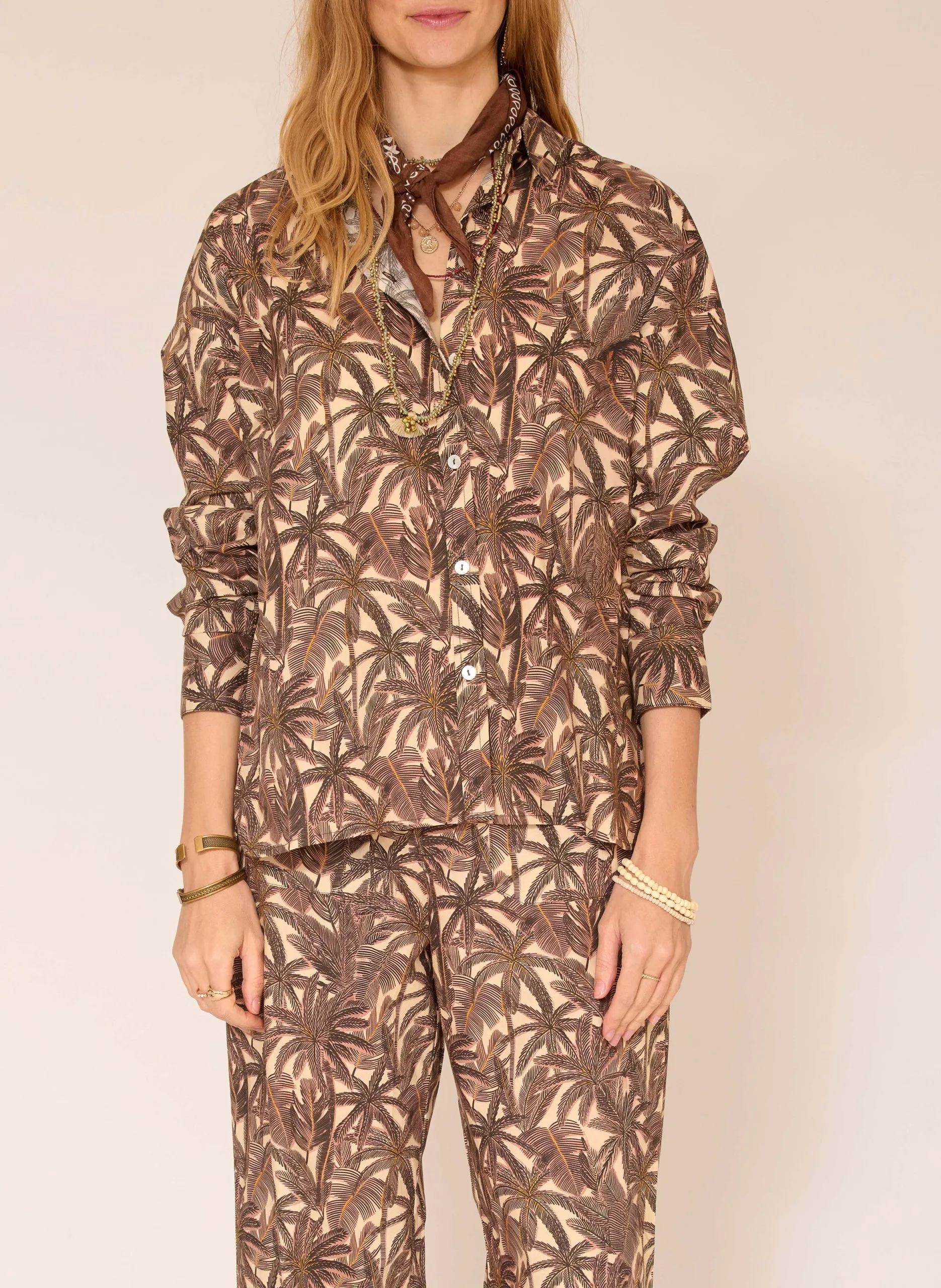 Chemise droite col classique en coton Beige CHULA