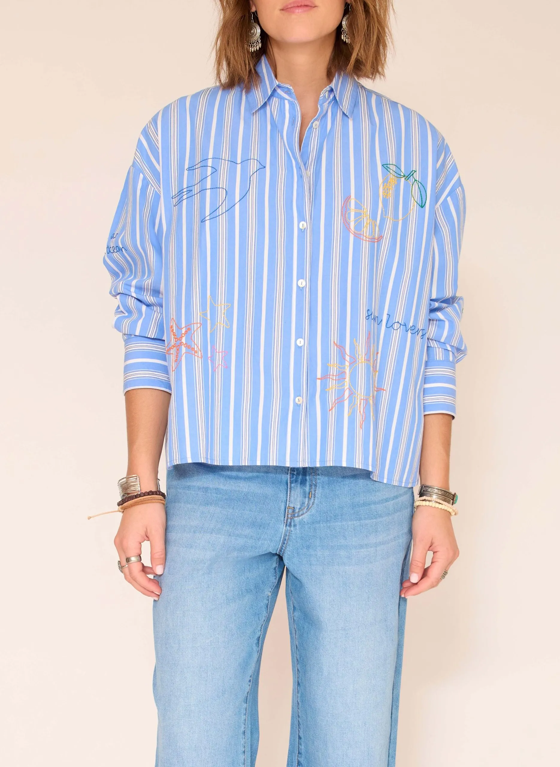 Chemise oversize en coton Bleu CROUSTILLE