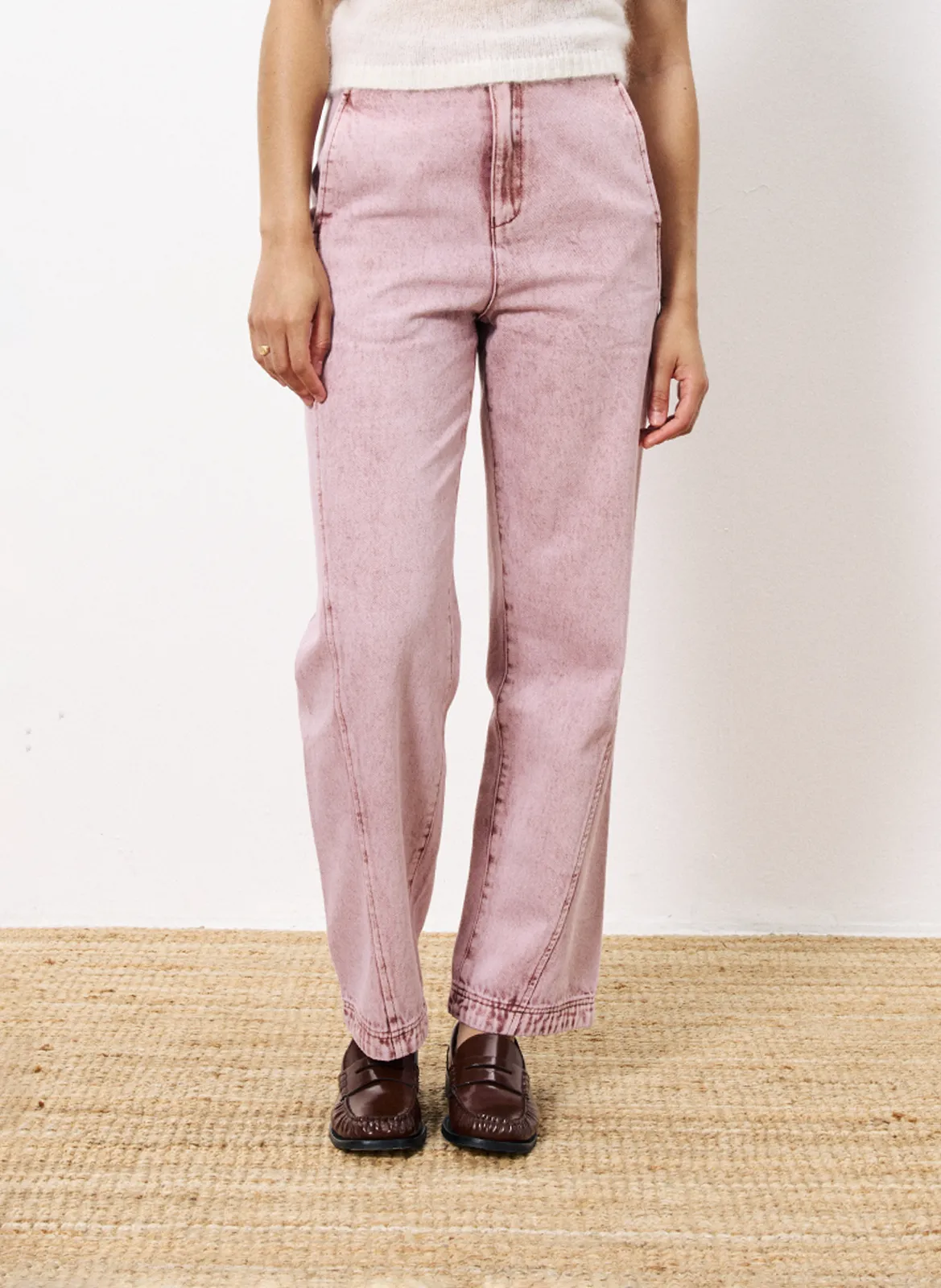 Jean large délavé taille haute Rouge ALITA