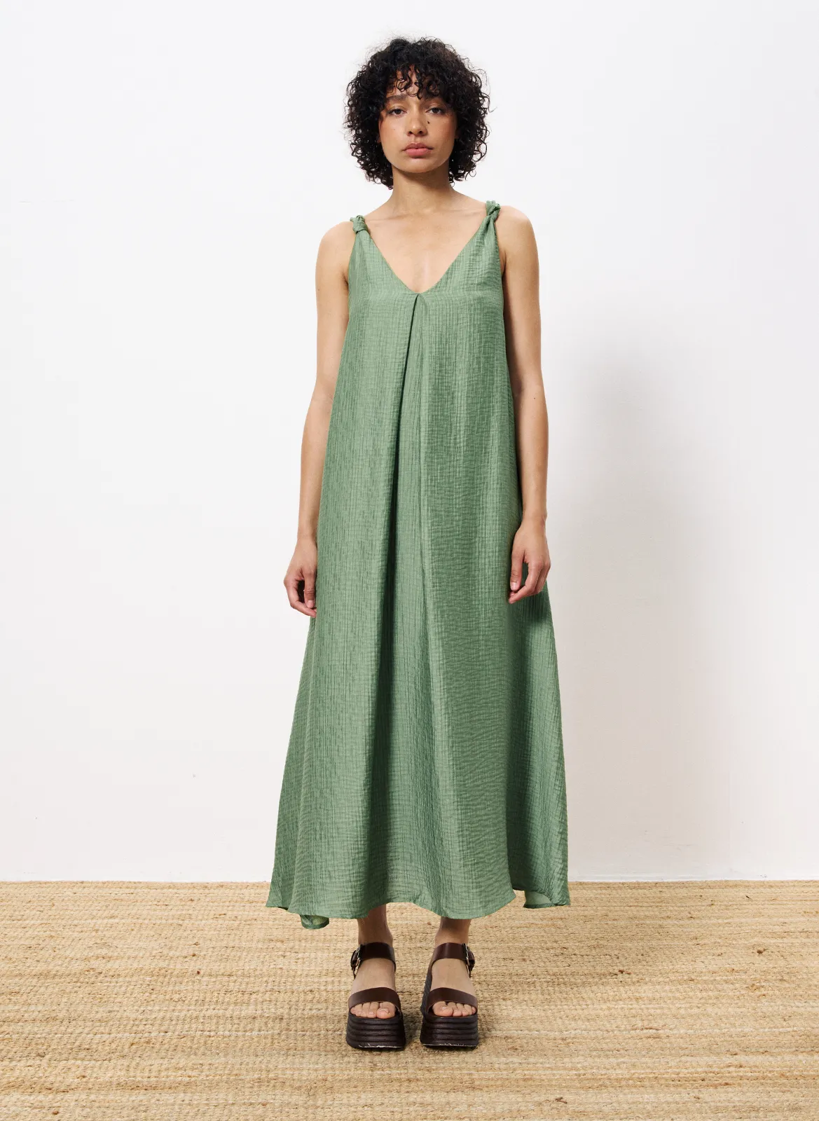Robe midi col v Vert LAURIA