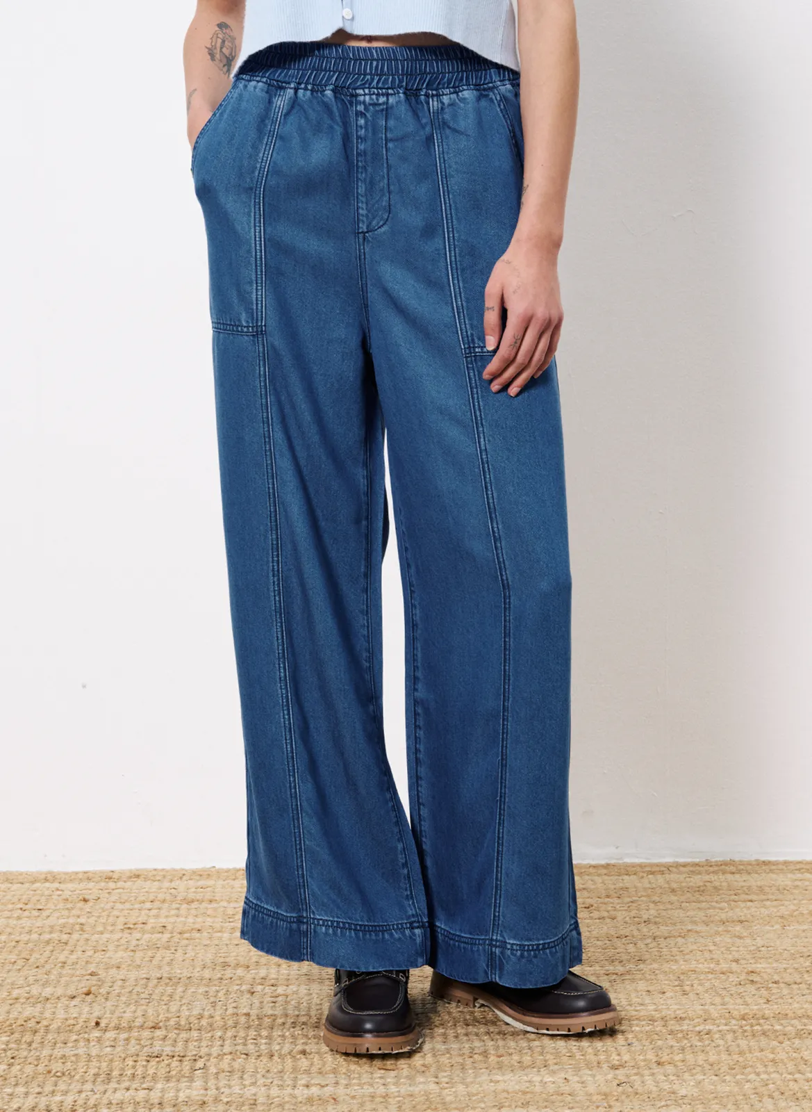 Pantalon large en denim Bleu SATINE