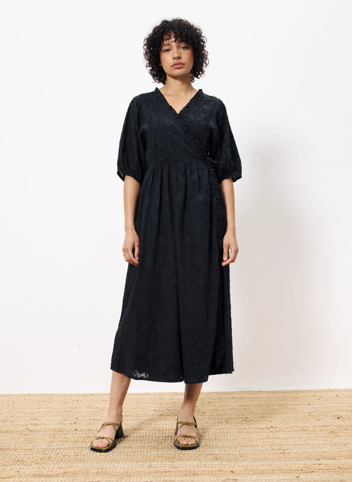 Robe midi texturée en coton Noir PERRINA