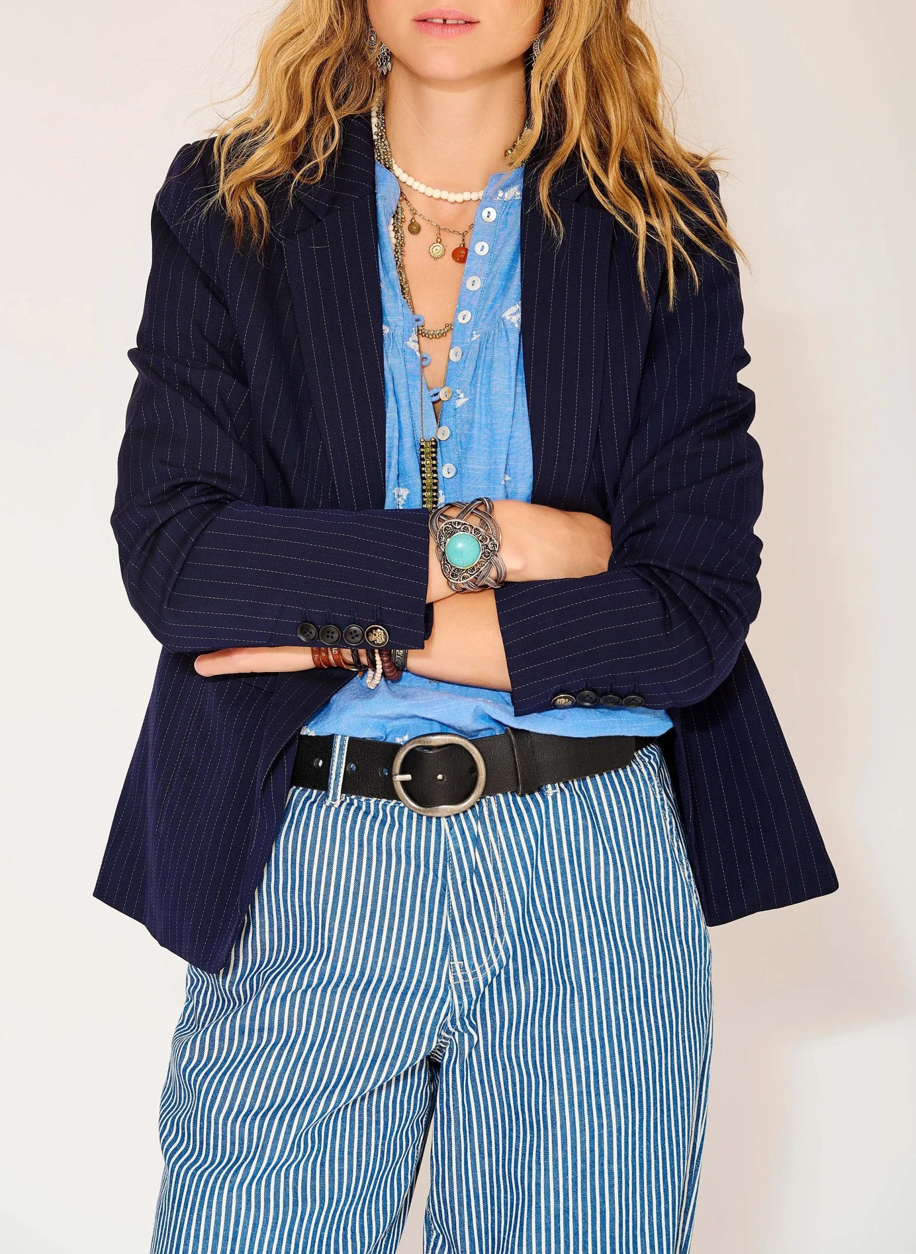 Veste tailleur rayée Bleu VICKY