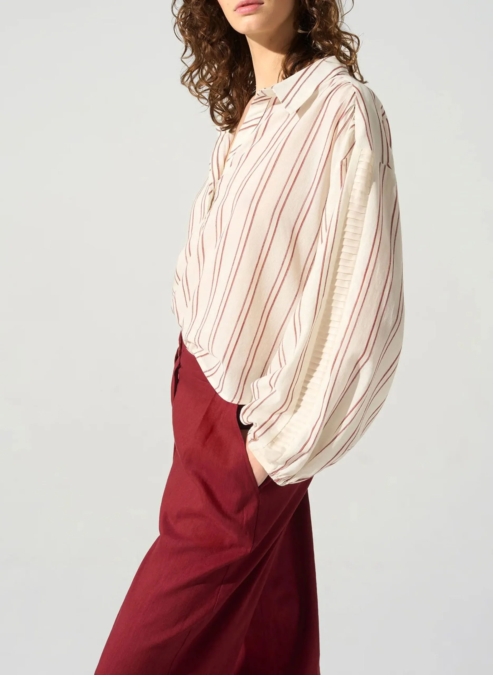 Chemise col classique rayée en coton mélangé Blanc