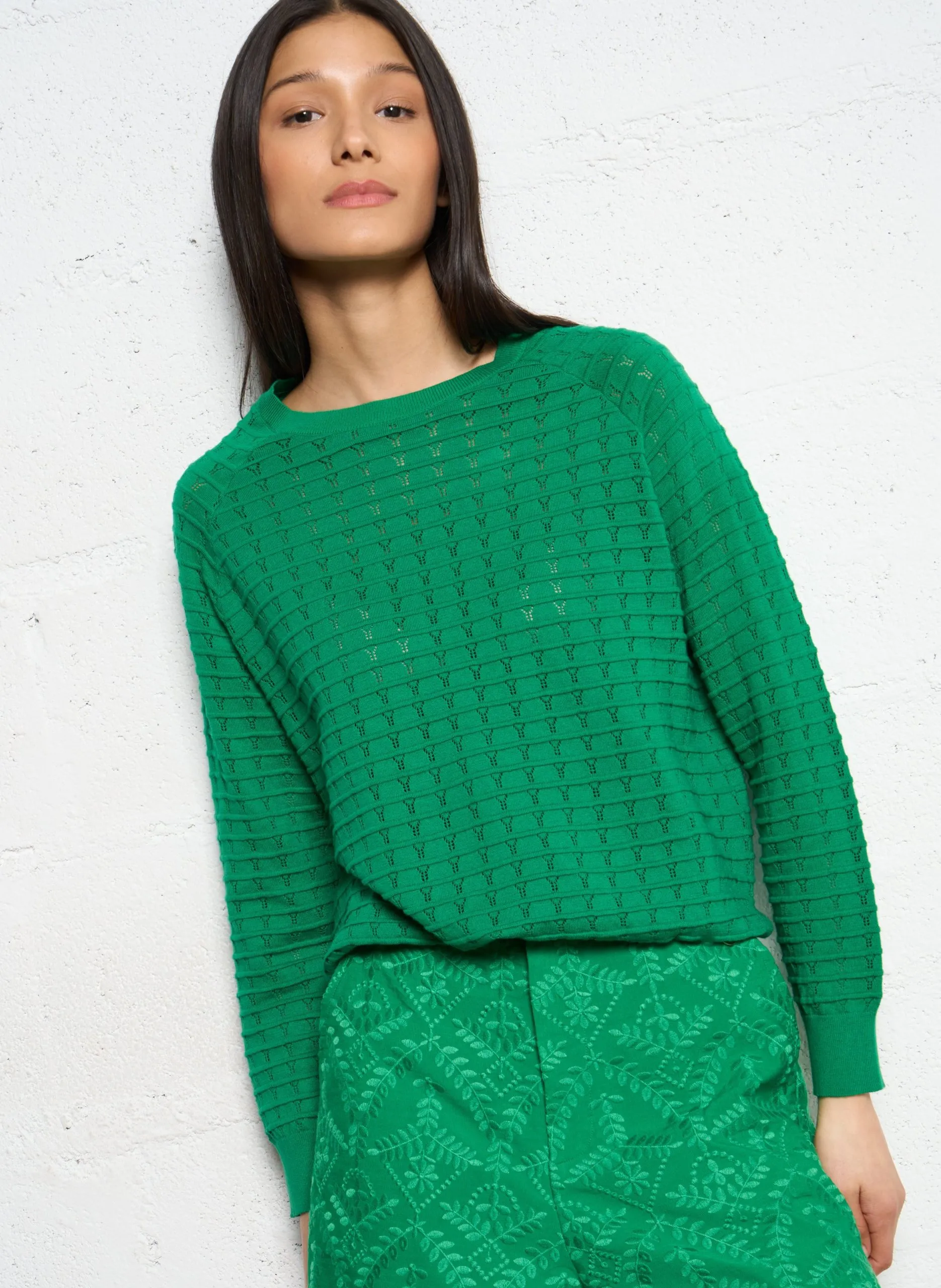 Pull droit en coton Vert MIKO