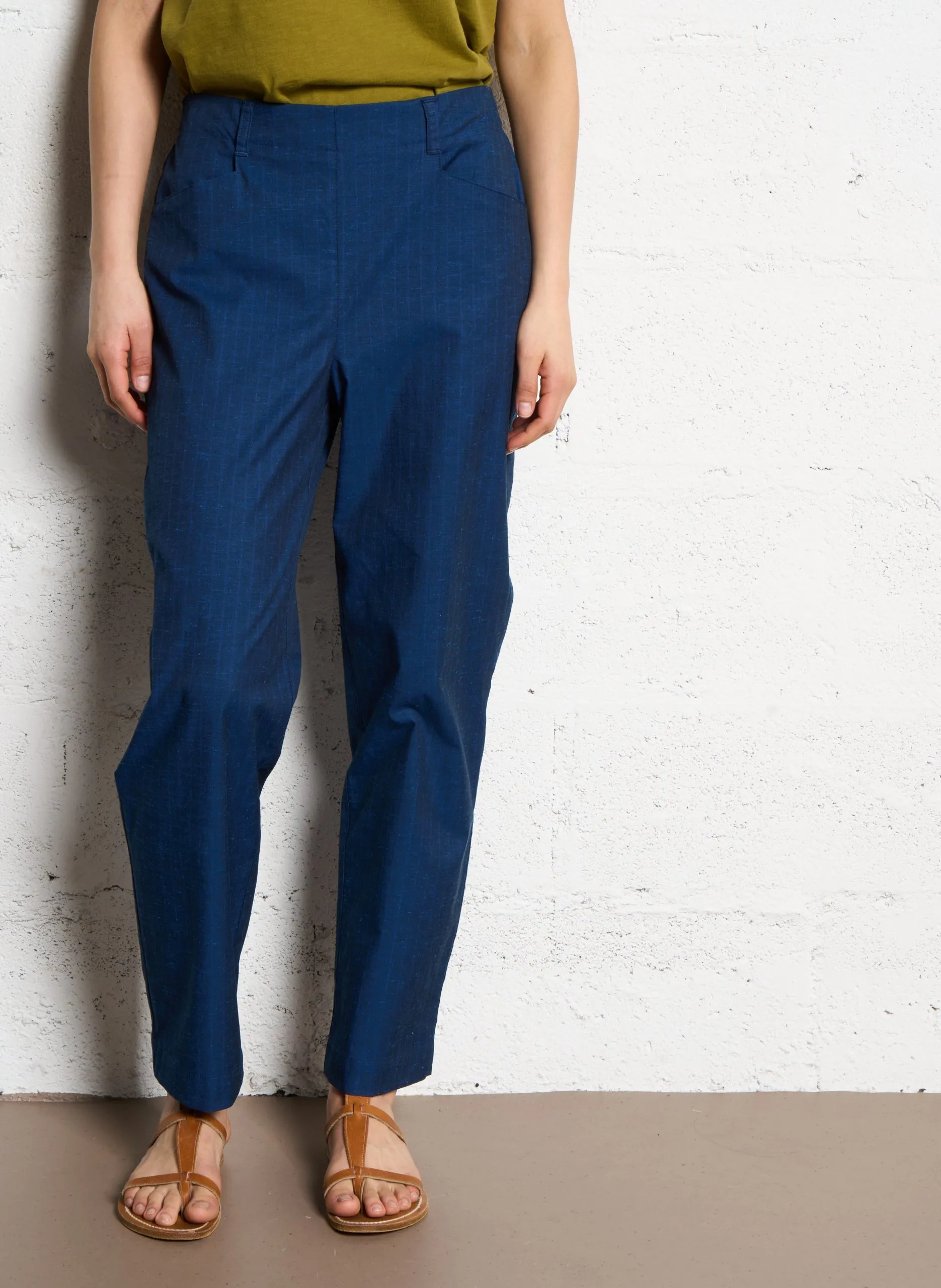 Pantalon droit en coton mélangé Bleu NEUVILLE