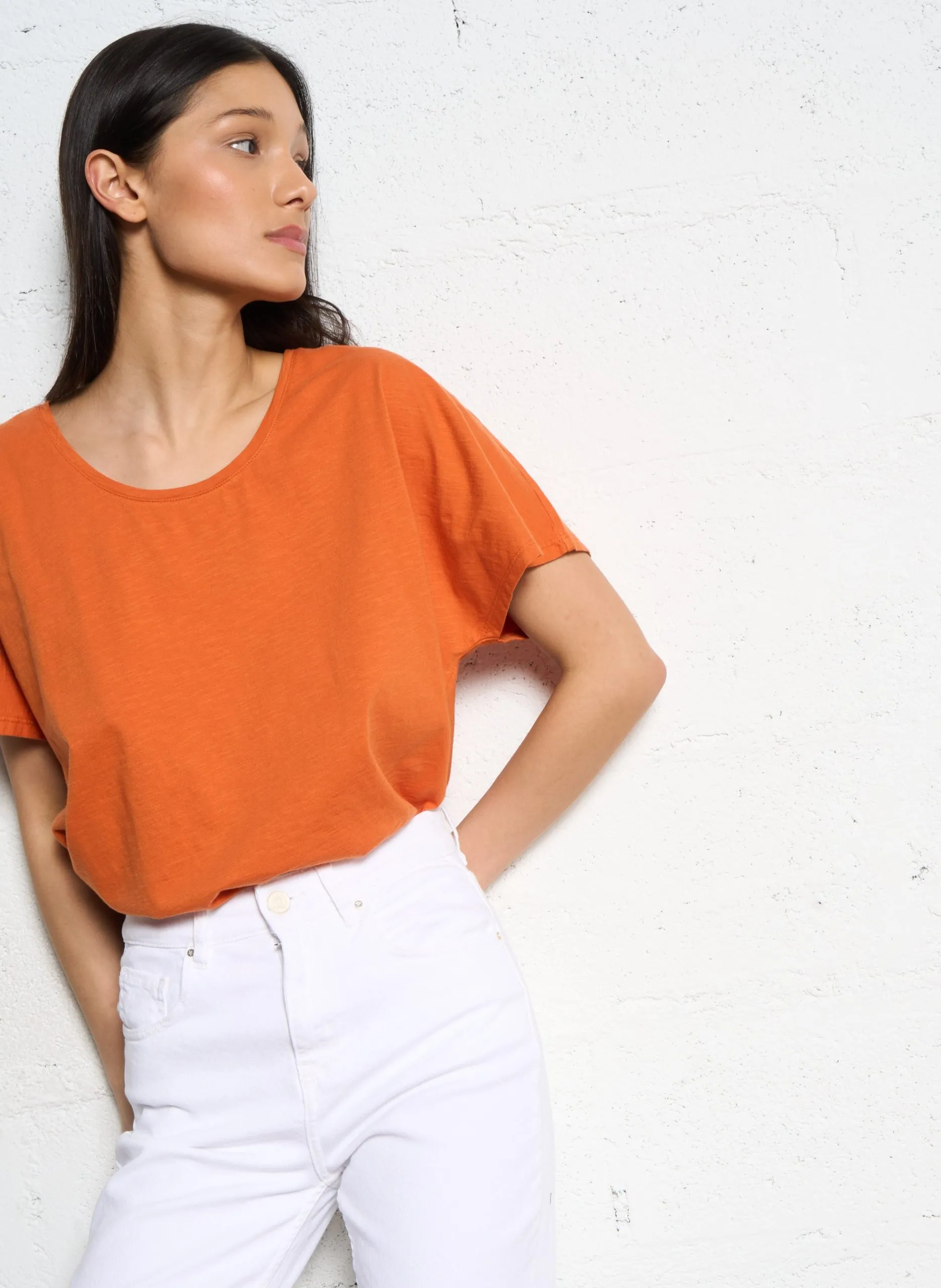 Tee-shirt col rond en coton Orange ZAELY