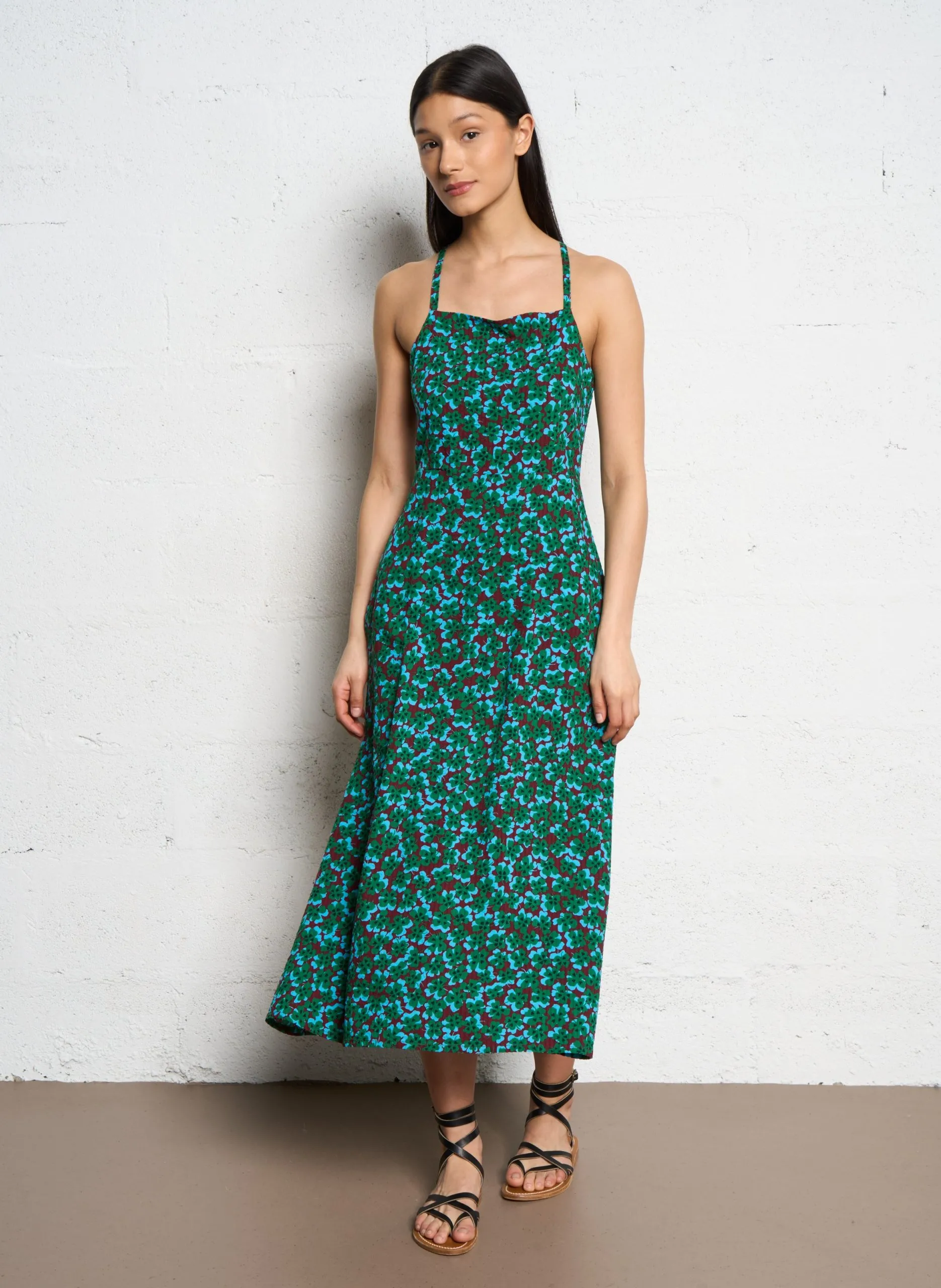 Robe longue en coton mélangé imprimé Prune