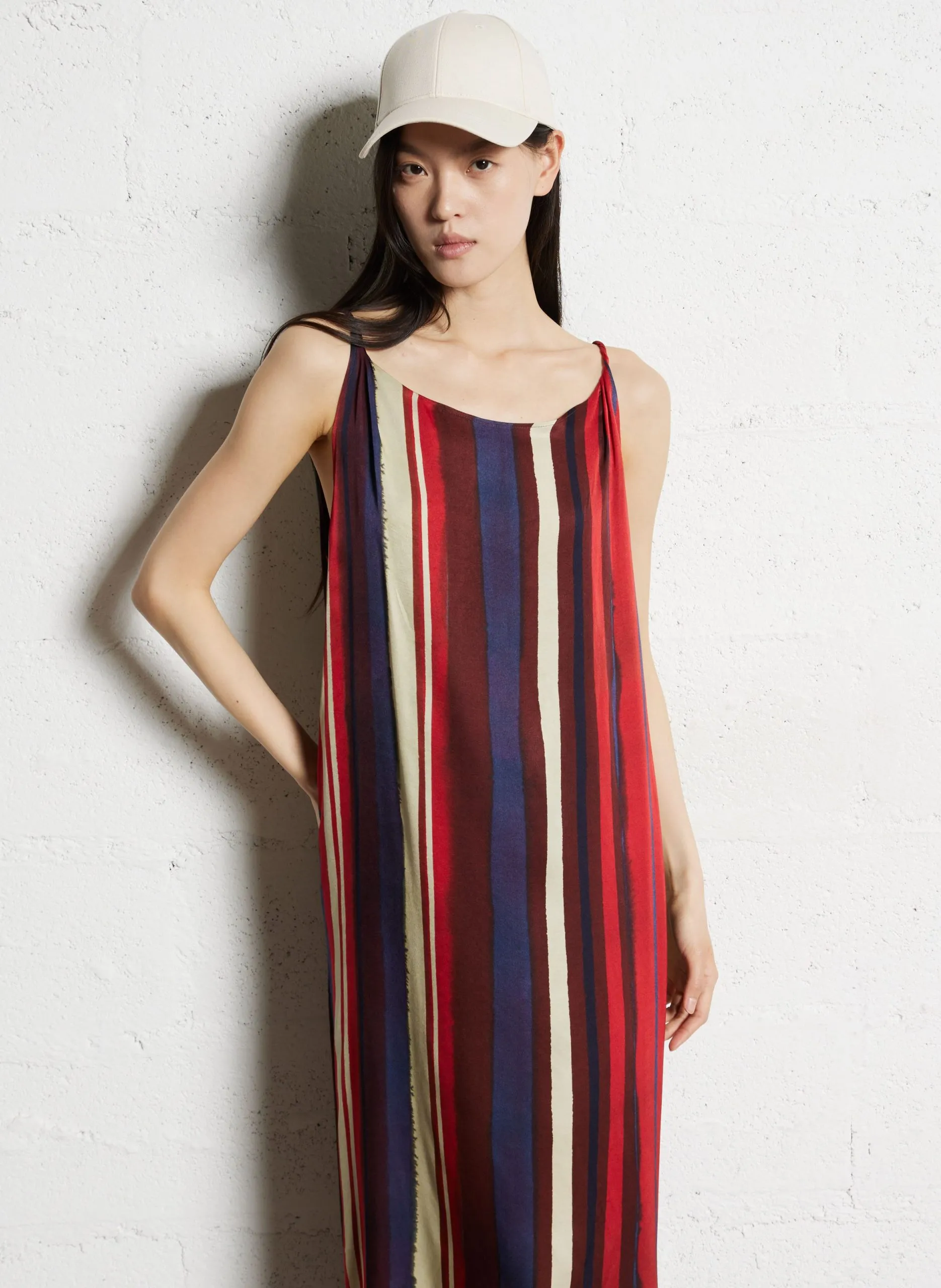 Robe midi col rond à rayures Violet RIFTA