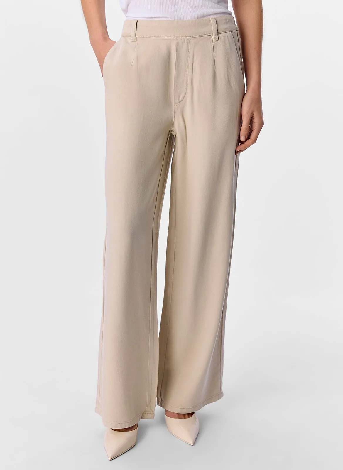 Pantalon large élastiqué Beige