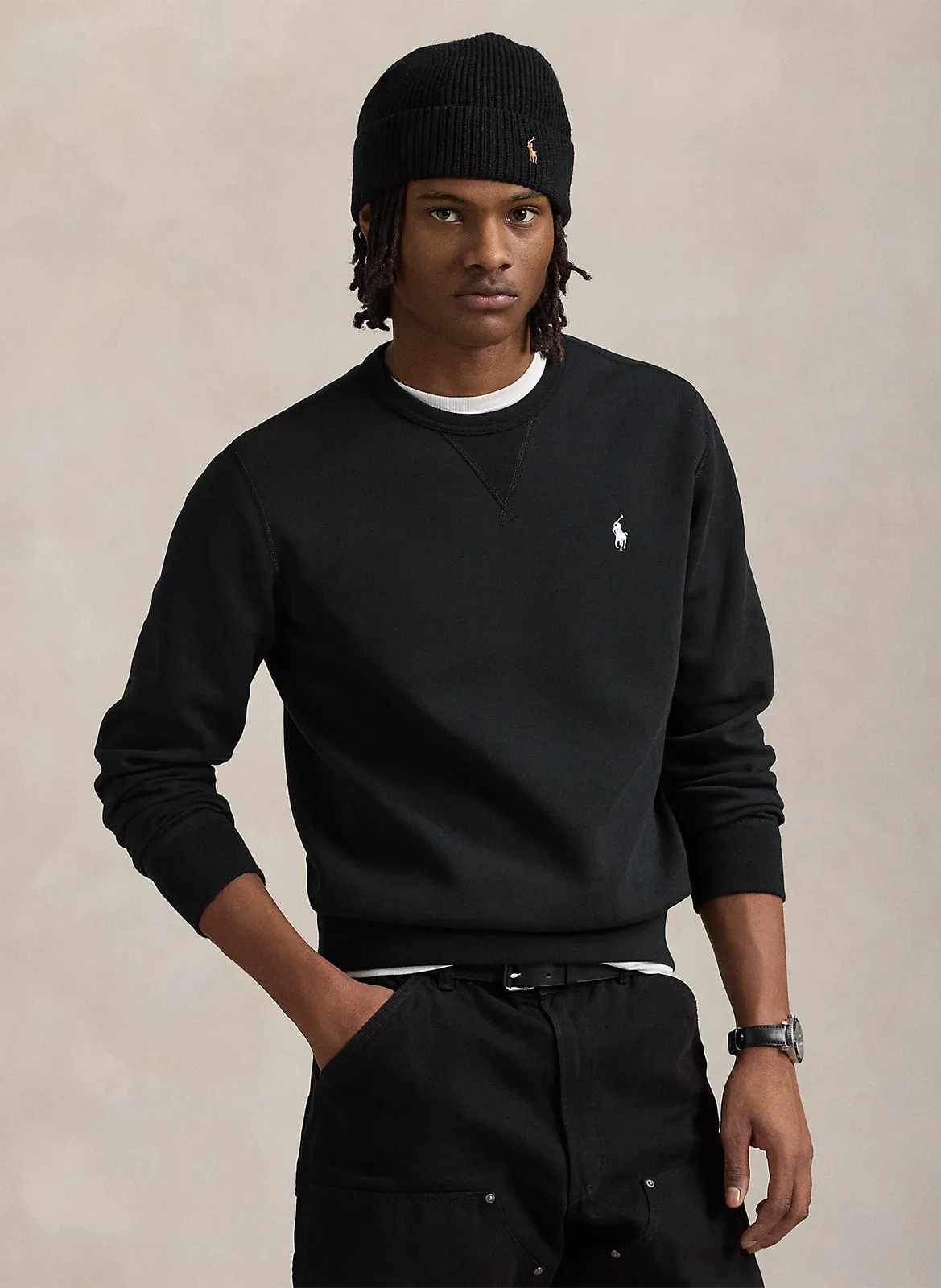 Sweat droit col rond en coton mélangé Noir