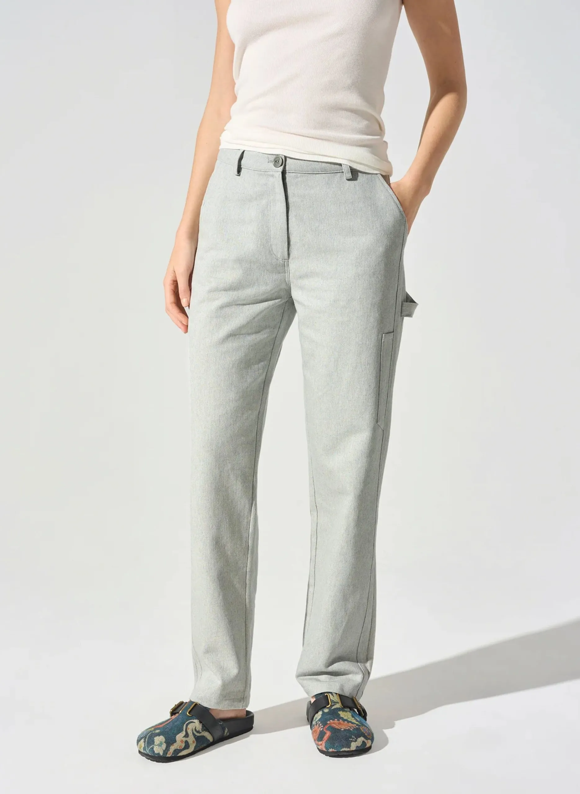 Pantalon large en coton mélangé Marron